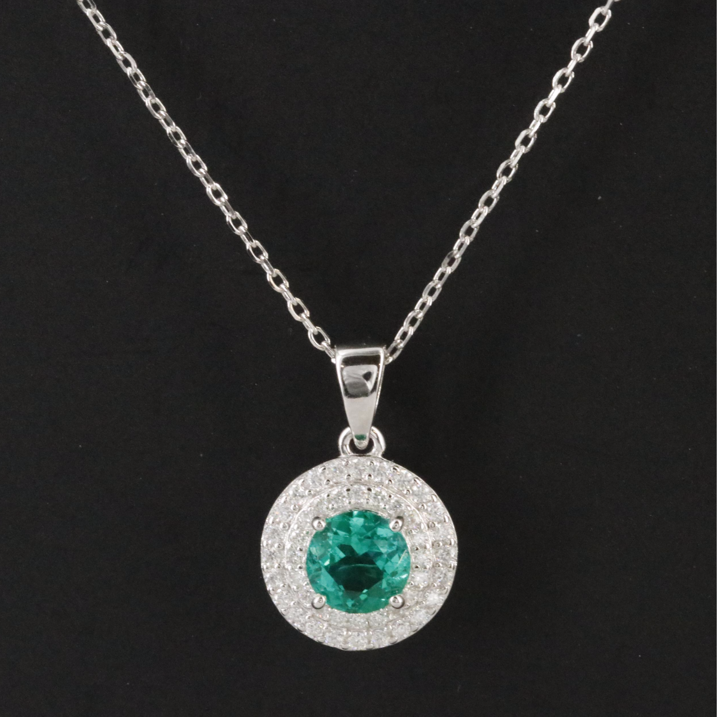 Sterling Emerald and Moissanite Pendant Necklace