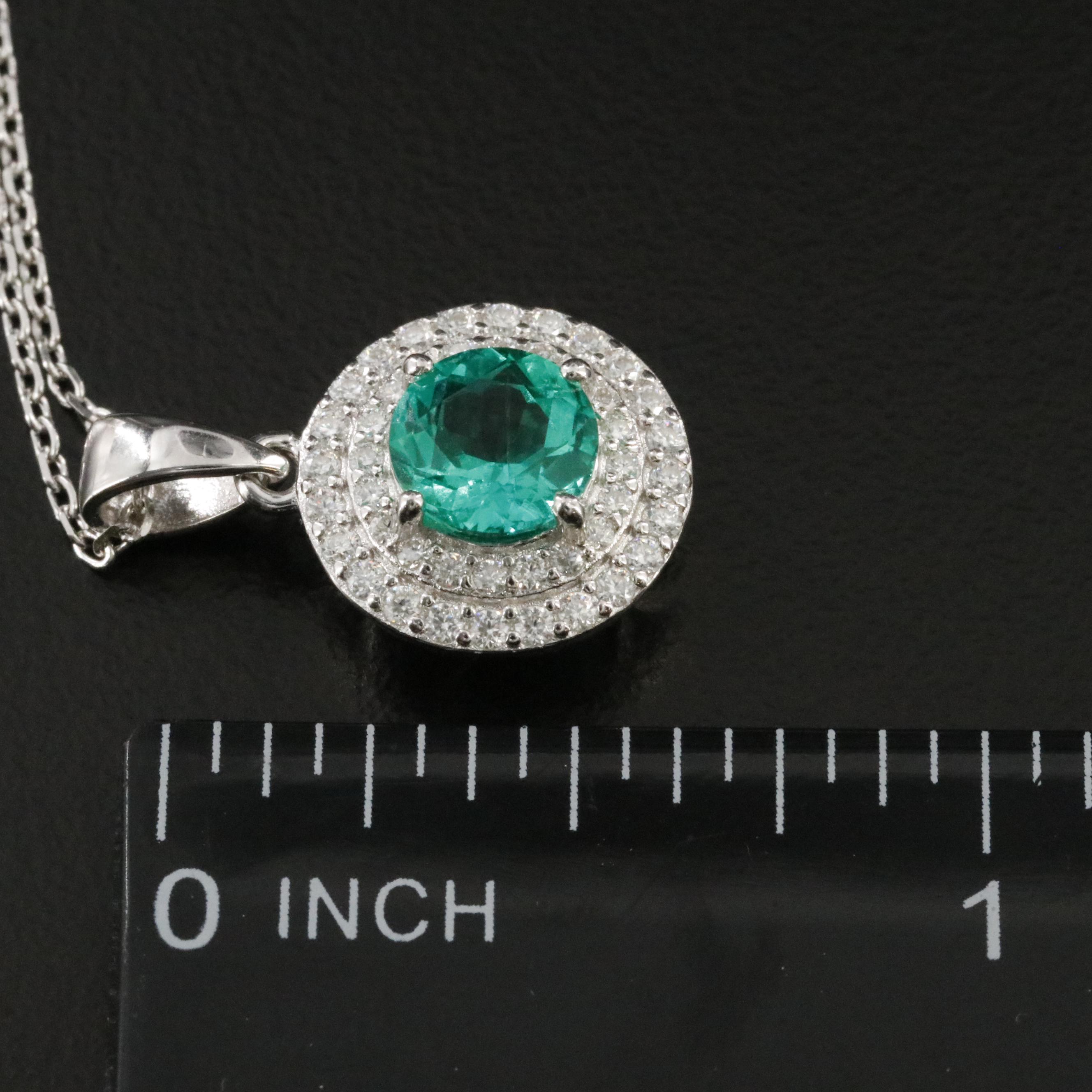 Sterling Emerald and Moissanite Pendant Necklace