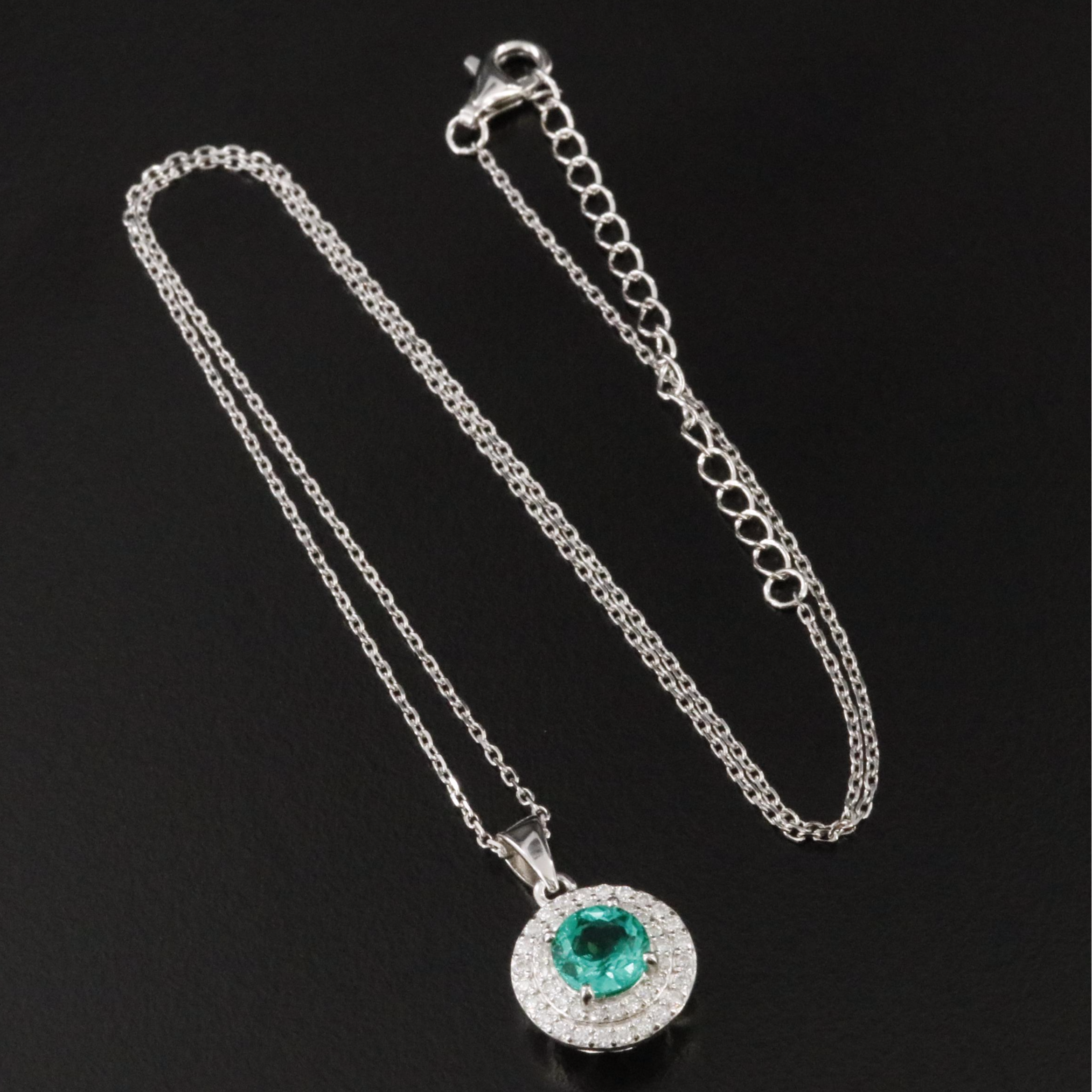 Sterling Emerald and Moissanite Pendant Necklace