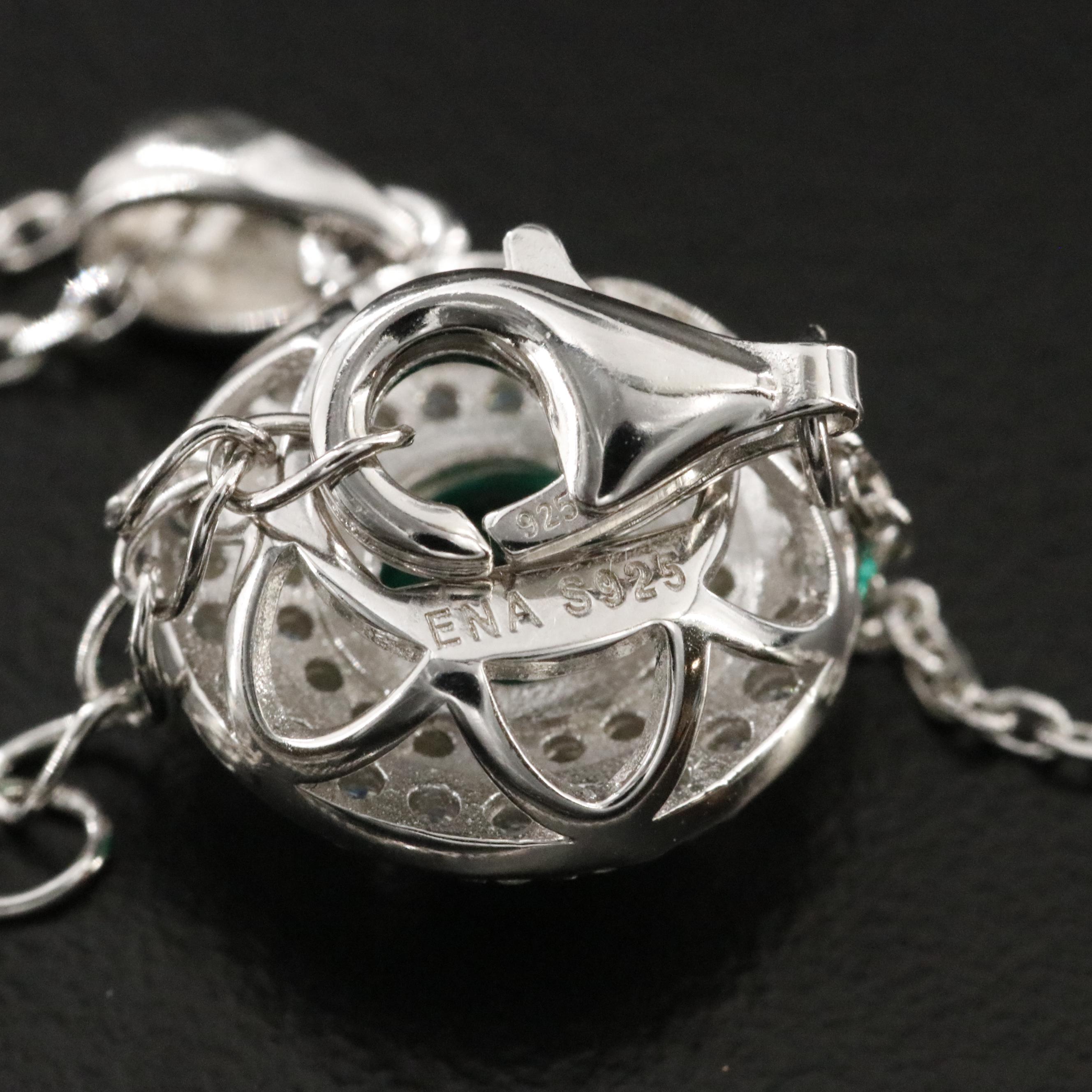 Sterling Emerald and Moissanite Pendant Necklace