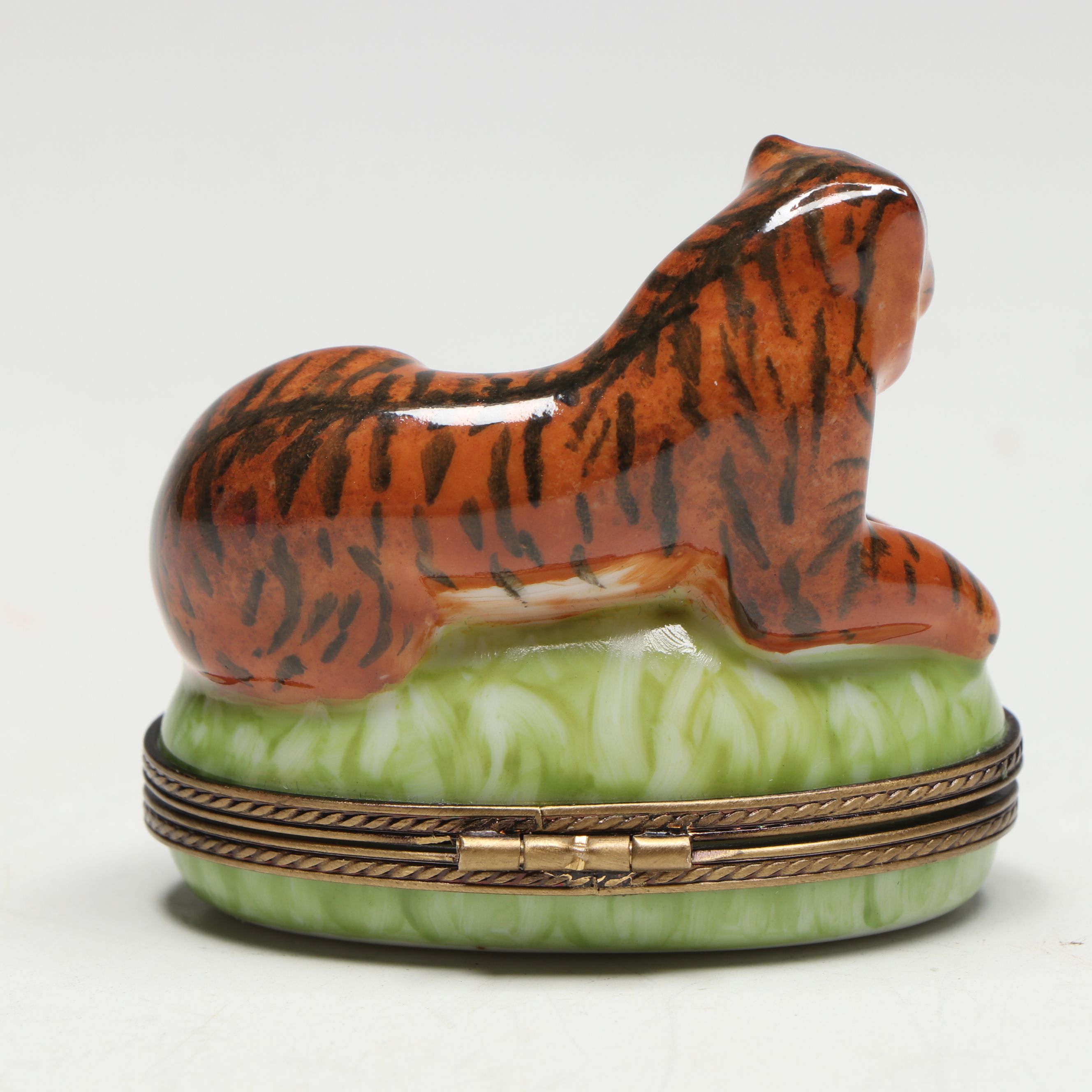 Limoges Porcelain Tiger Shaped Box