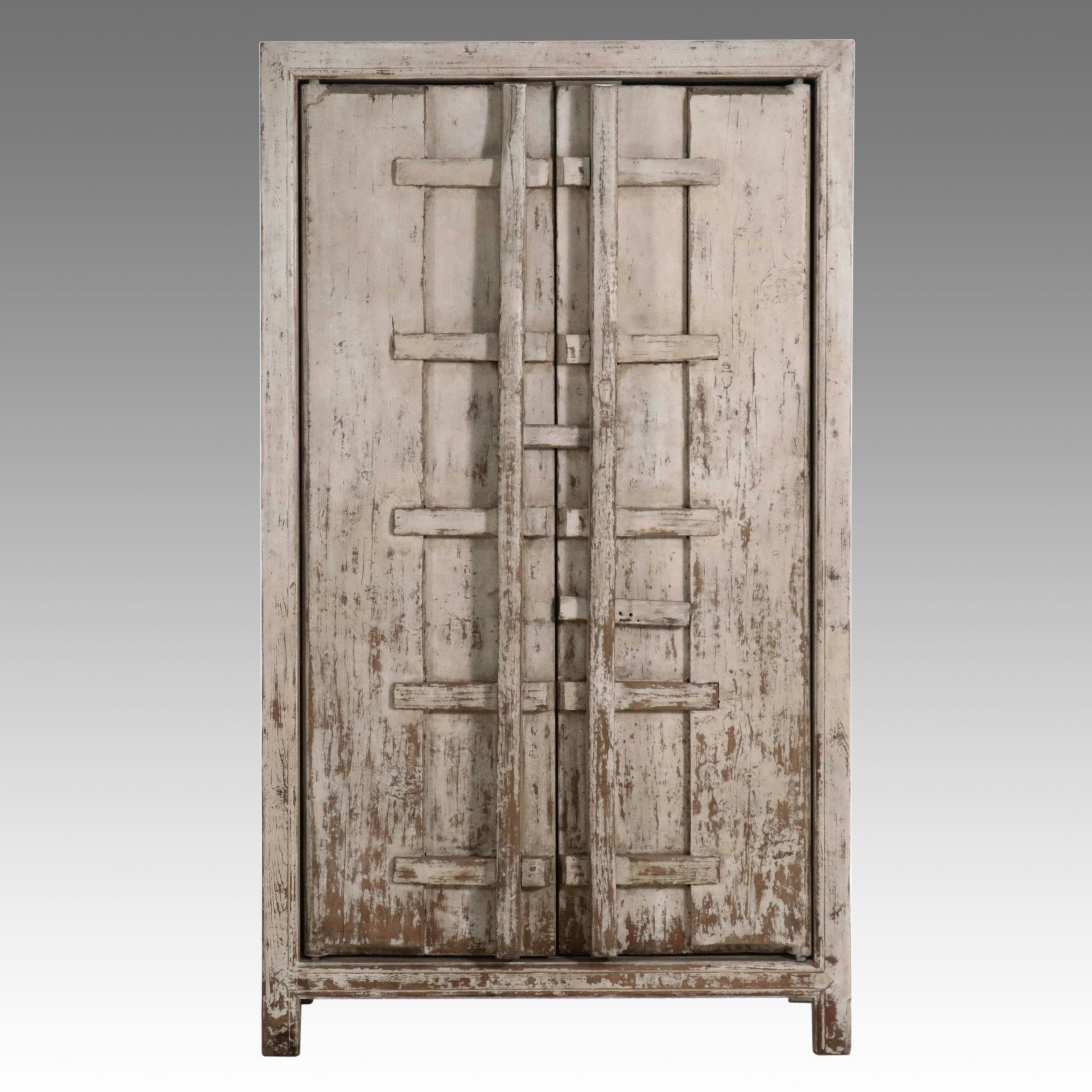 Southeast Asian Style Painted Wood Salvaged Door Armoire