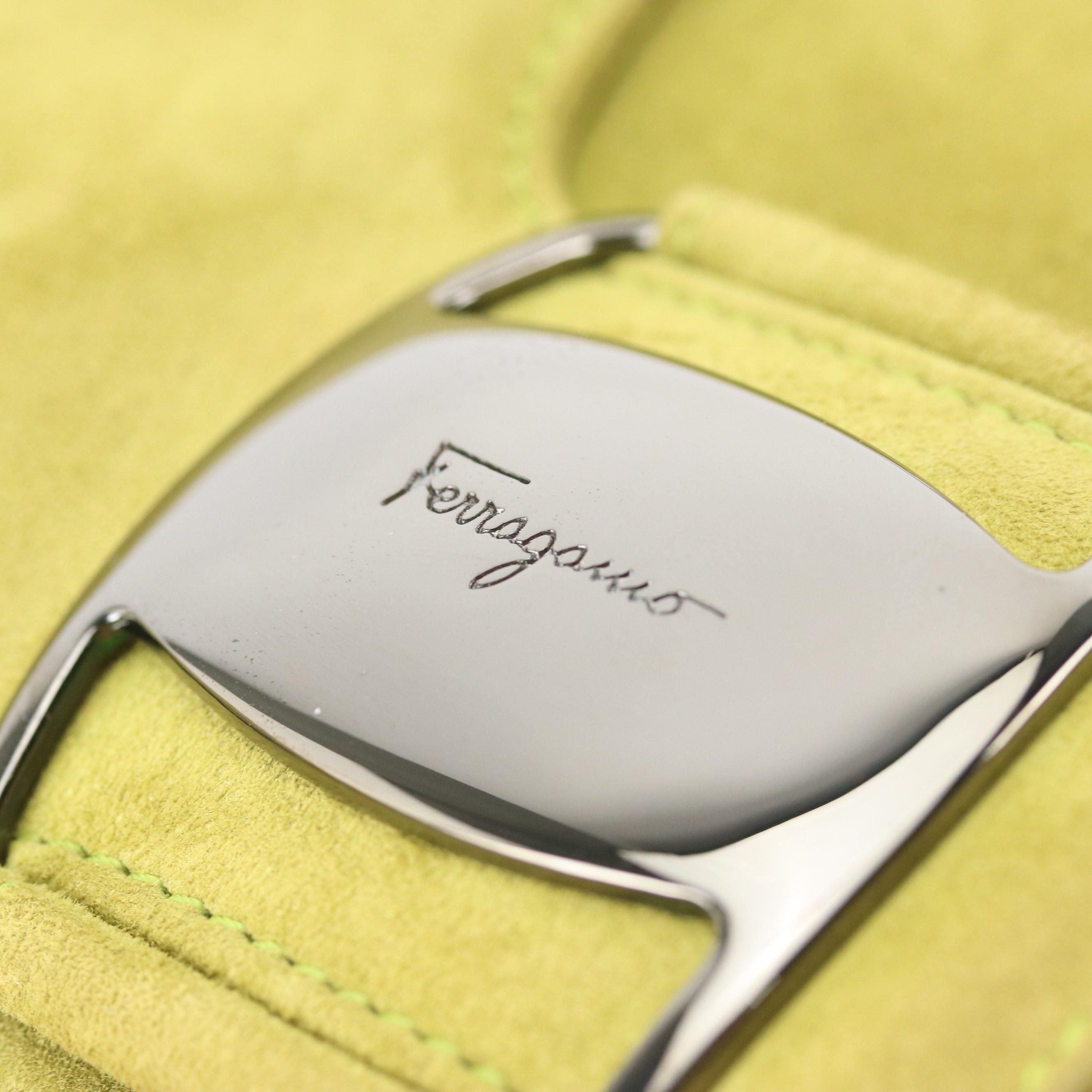 Salvatore Ferragamo Vara Shoulder Bag in Yellow/Green Suede