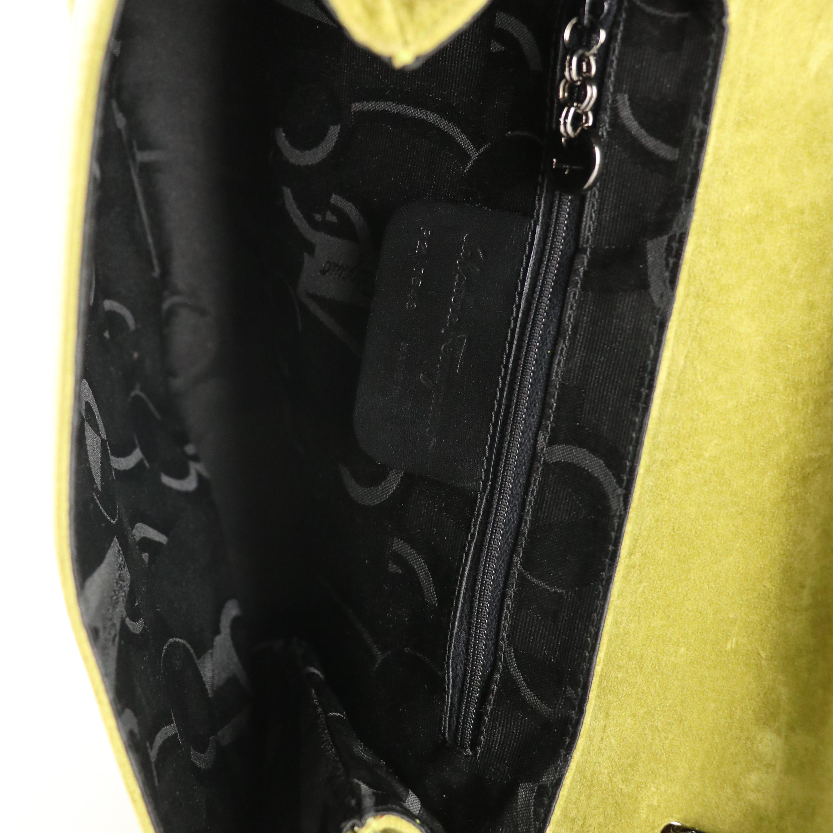 Salvatore Ferragamo Vara Shoulder Bag in Yellow/Green Suede