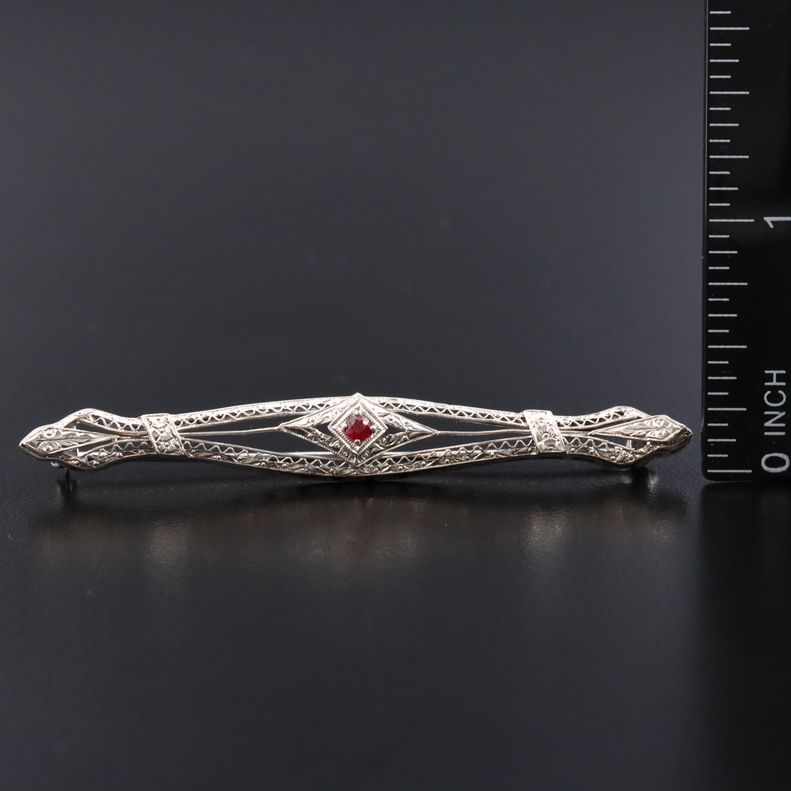 Art Deco 14K Ruby Bar Pin