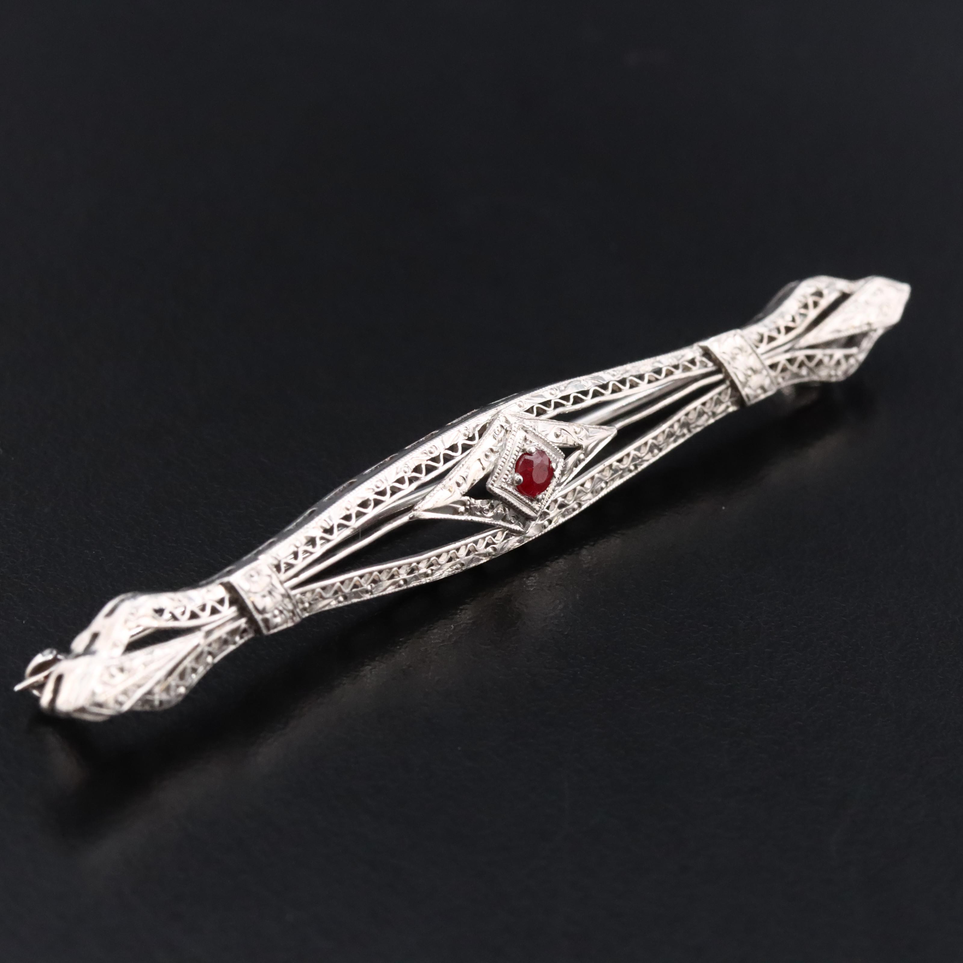 Art Deco 14K Ruby Bar Pin