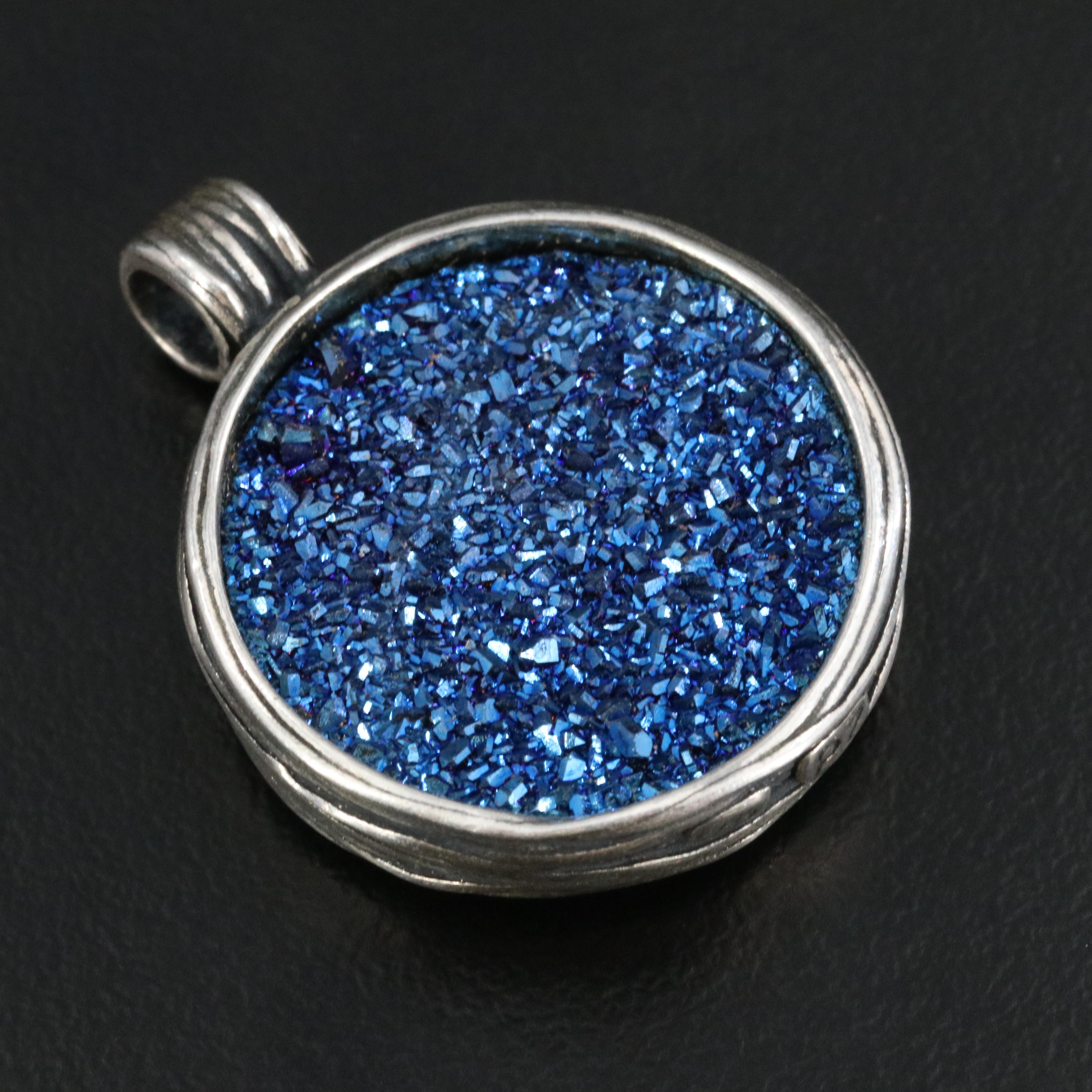 Or Paz Sterling Druzy and Abalone Doublet Reversible Slide Pendant