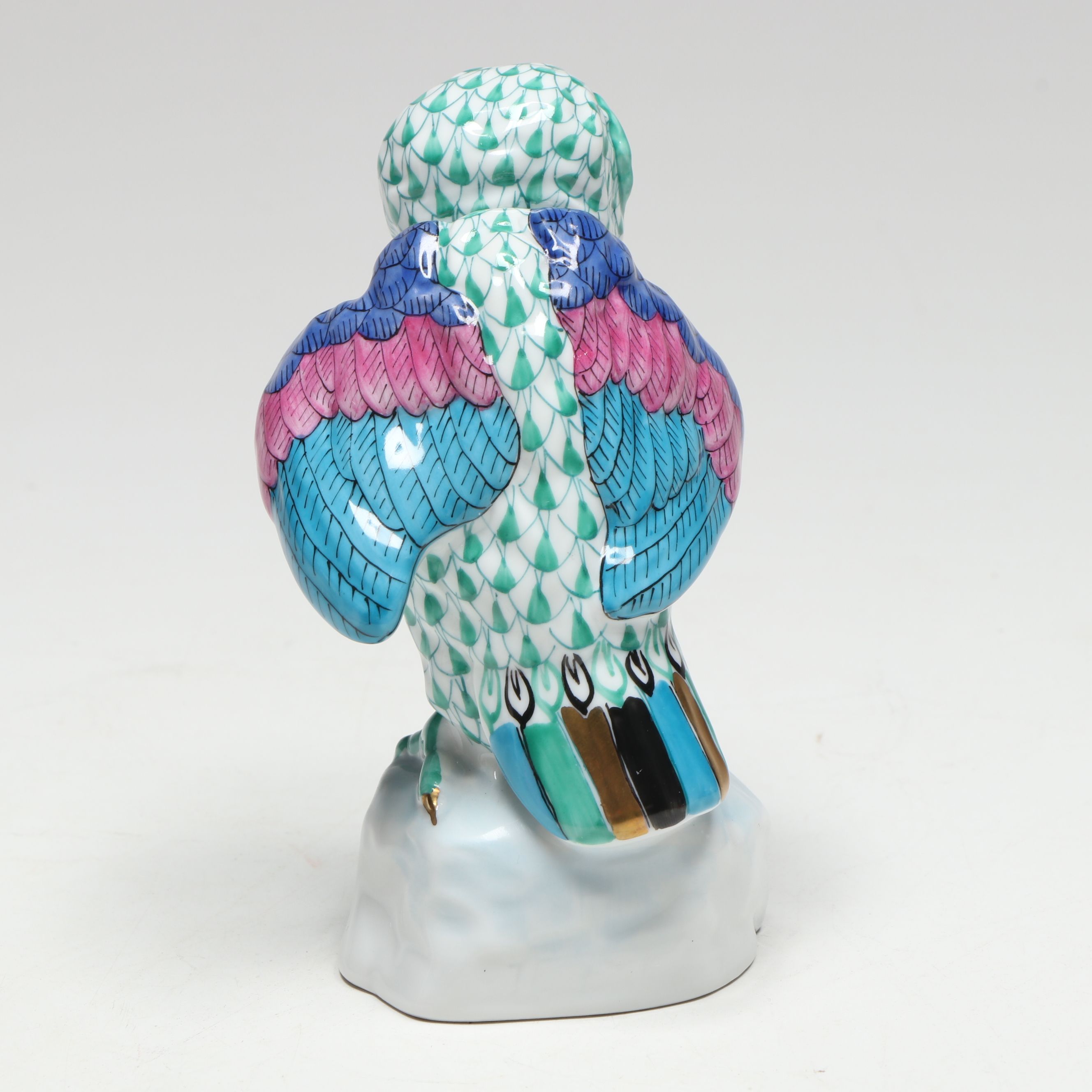 Herend Green Fishnet with Gold "Owl" Porcelain Figurine