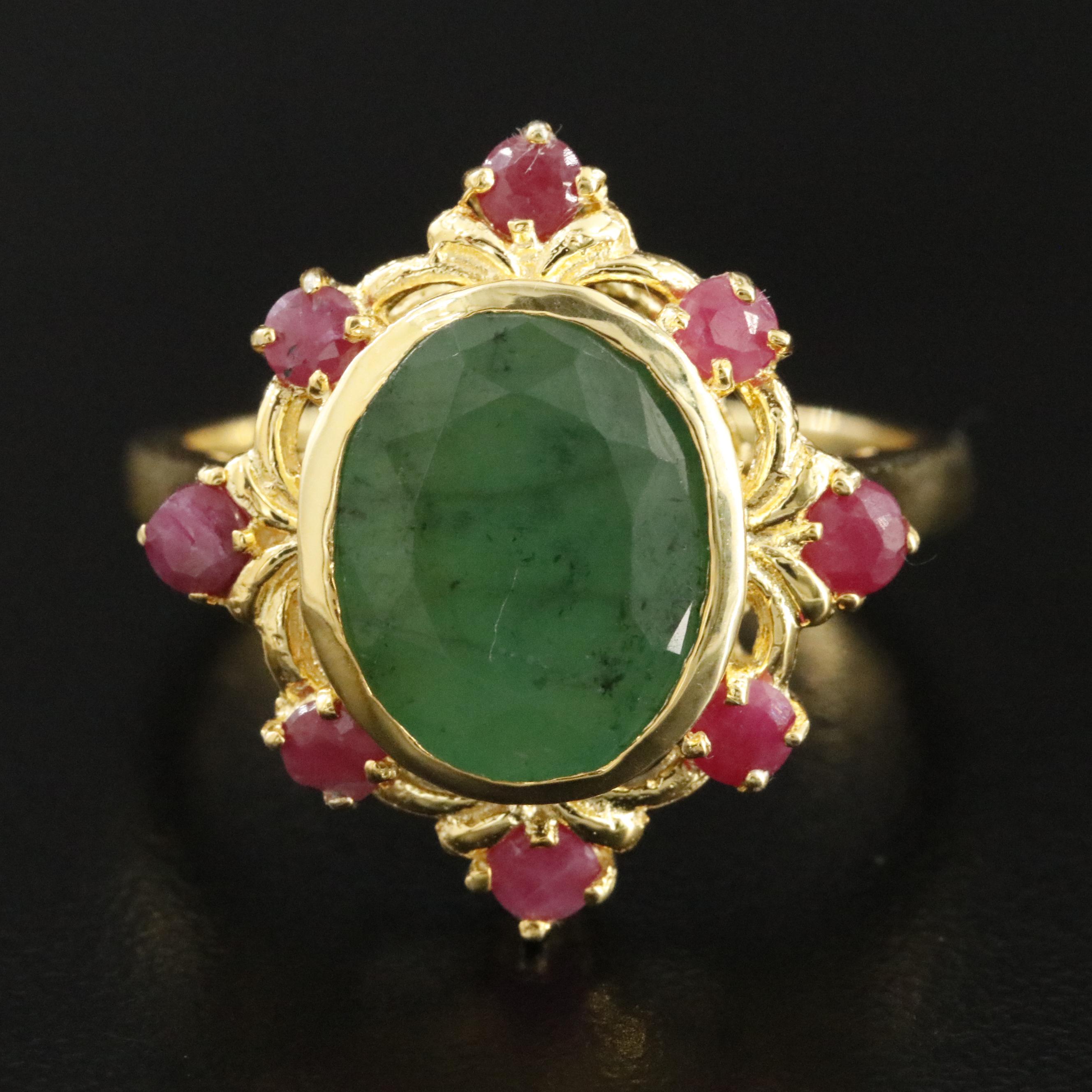 Sterling Emerald and Ruby Ring