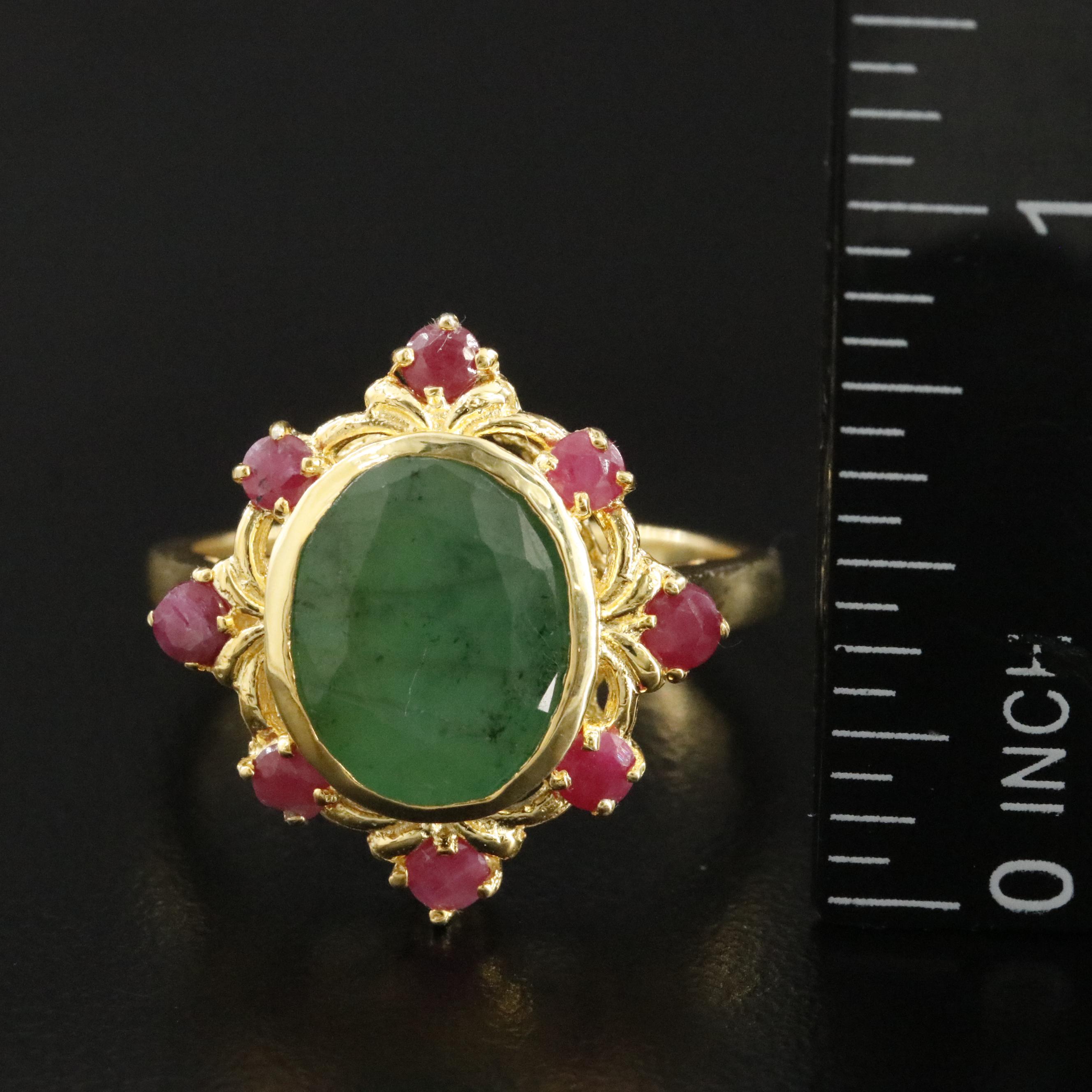 Sterling Emerald and Ruby Ring