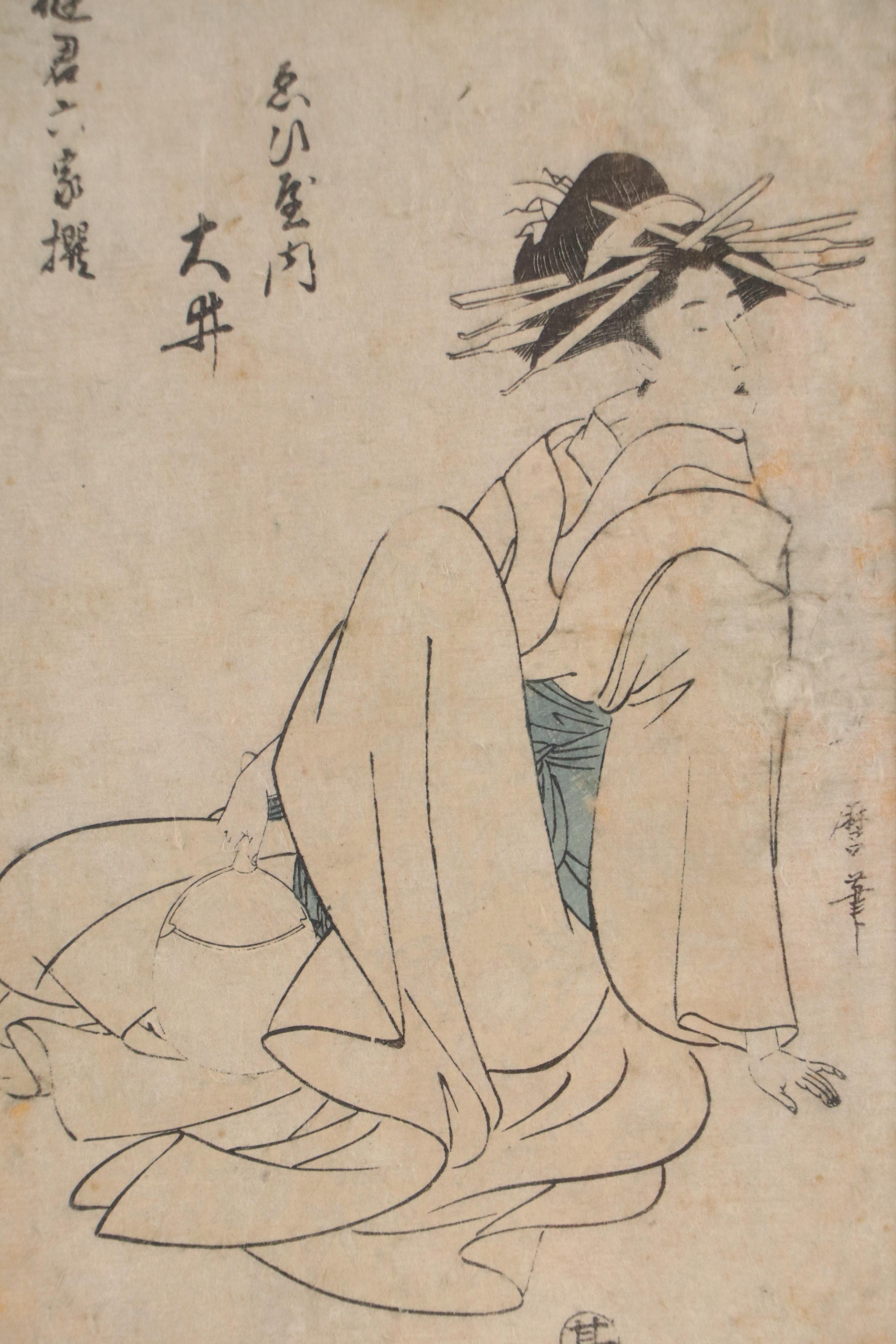 Japanese Woodblock After Kitagawa Utamaro of Seated Woman, Circa 19th Century