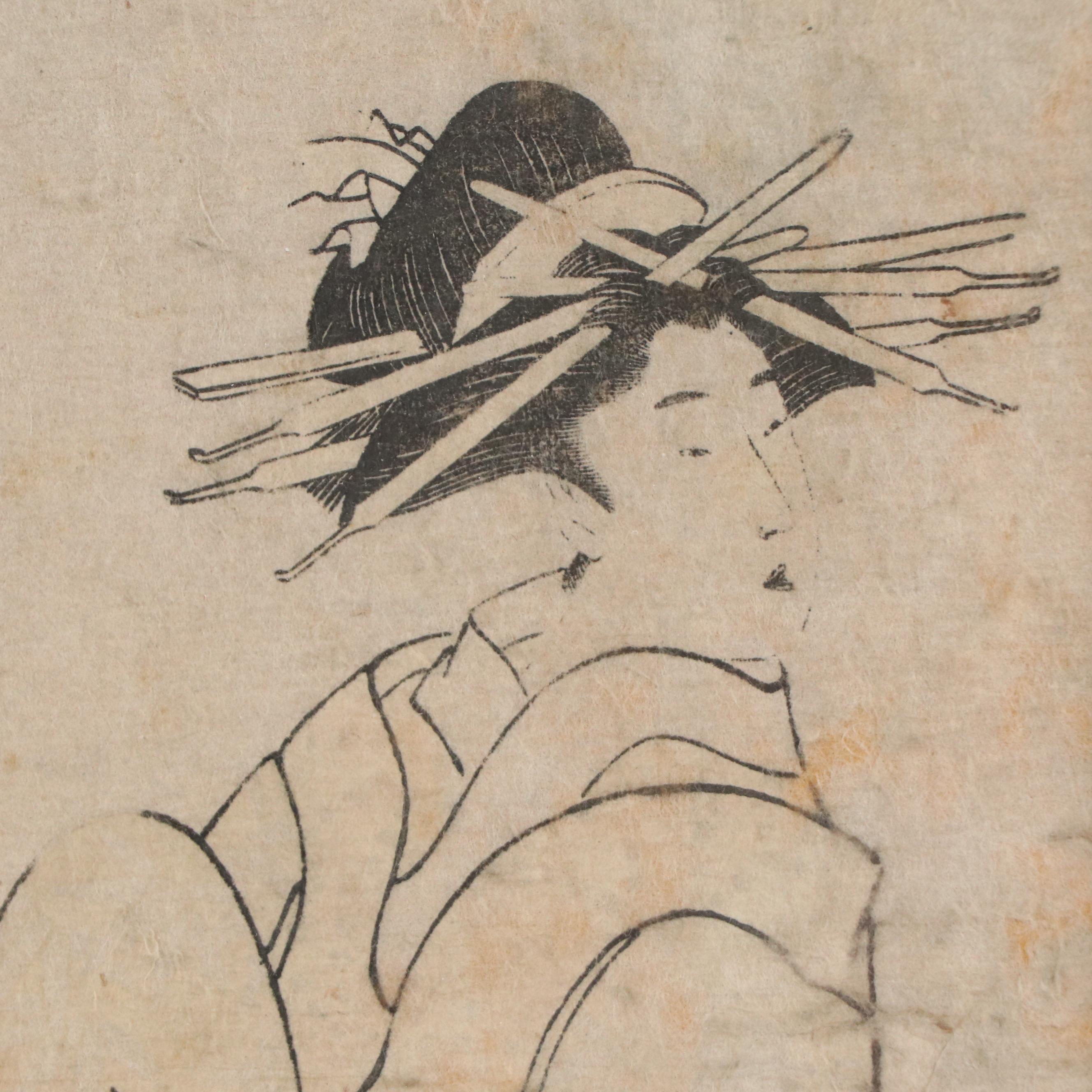Japanese Woodblock After Kitagawa Utamaro of Seated Woman, Circa 19th Century