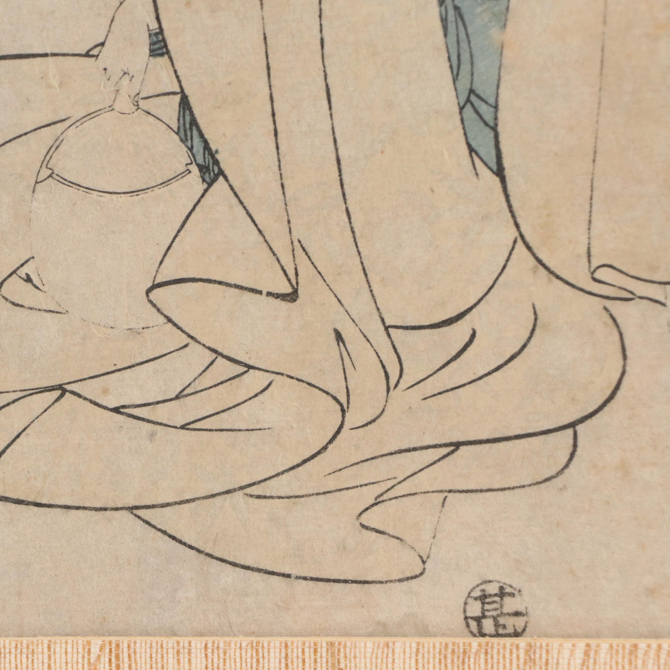 Japanese Woodblock After Kitagawa Utamaro of Seated Woman, Circa 19th Century
