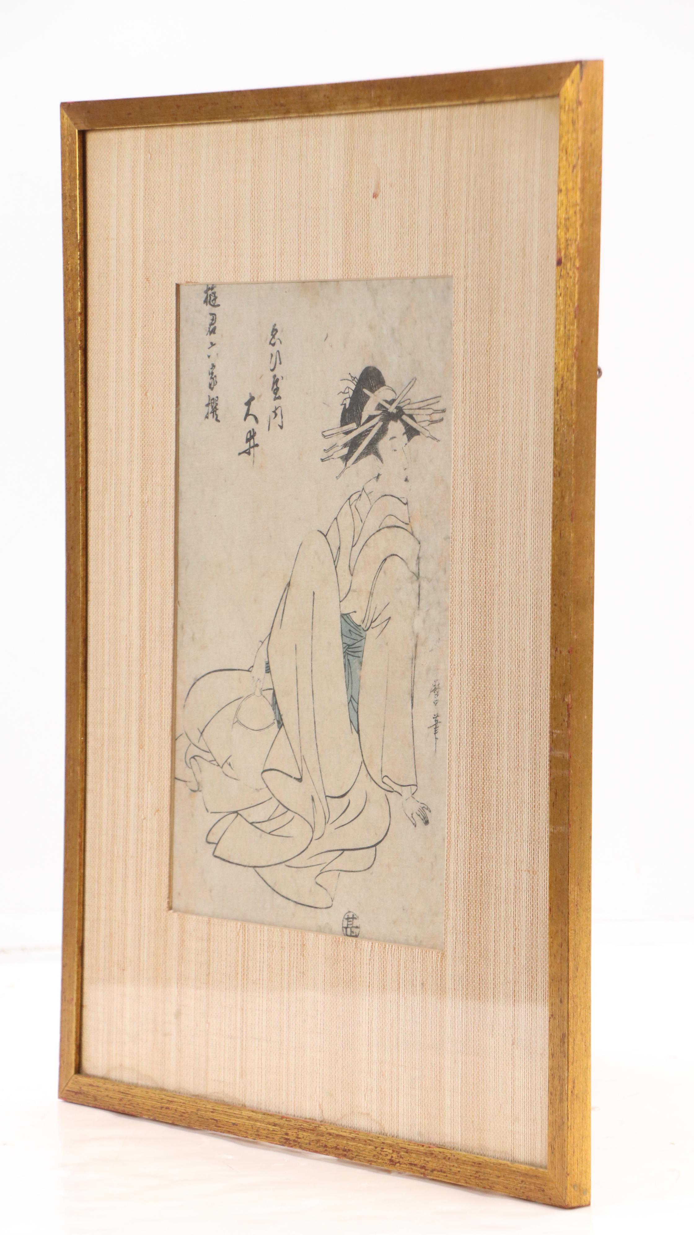 Japanese Woodblock After Kitagawa Utamaro of Seated Woman, Circa 19th Century