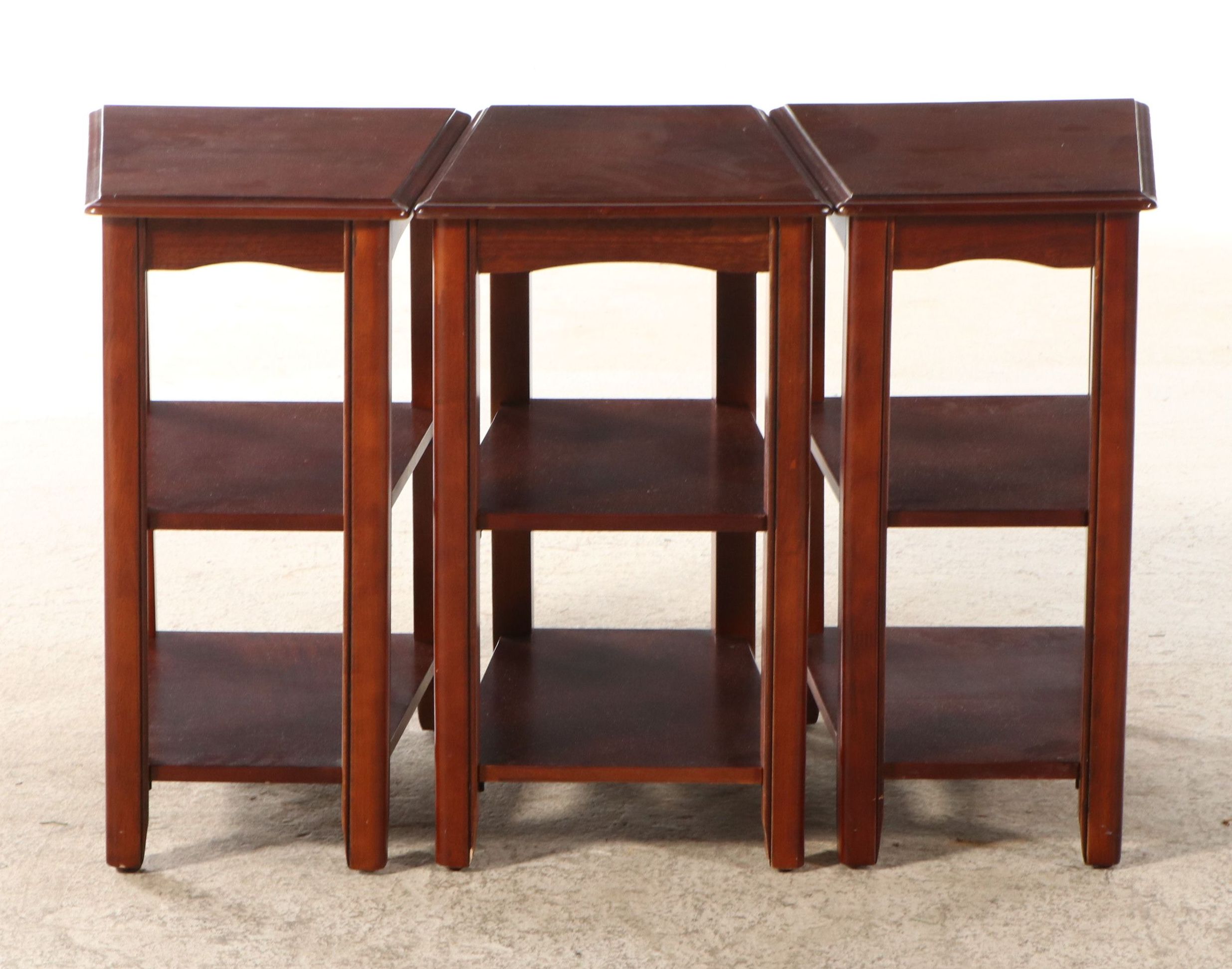 Tapered Three-Tier Wood Side Tables, Set of Three