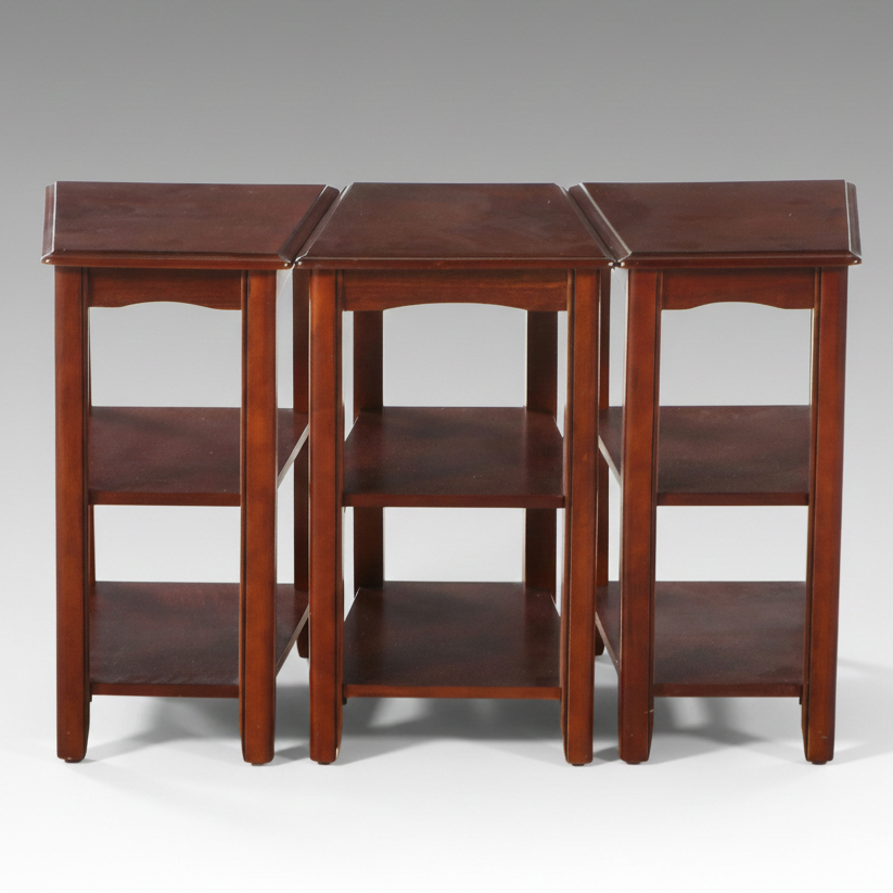 Tapered Three-Tier Wood Side Tables, Set of Three
