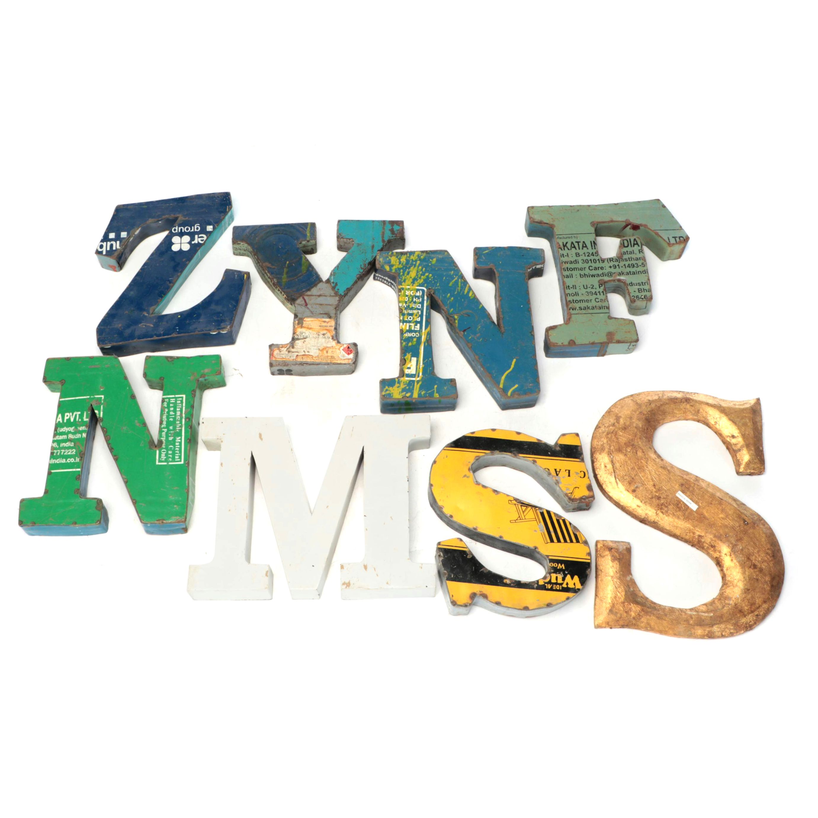 Modern Industrial Metal Letters and Gilt Wood S