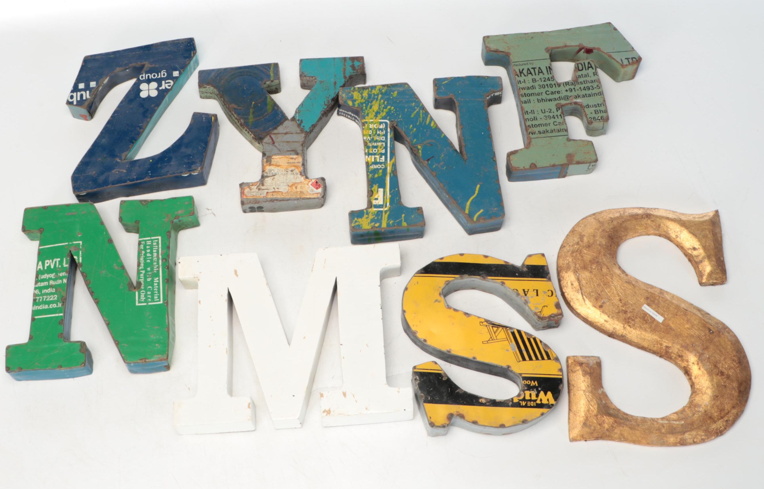 Modern Industrial Metal Letters and Gilt Wood S