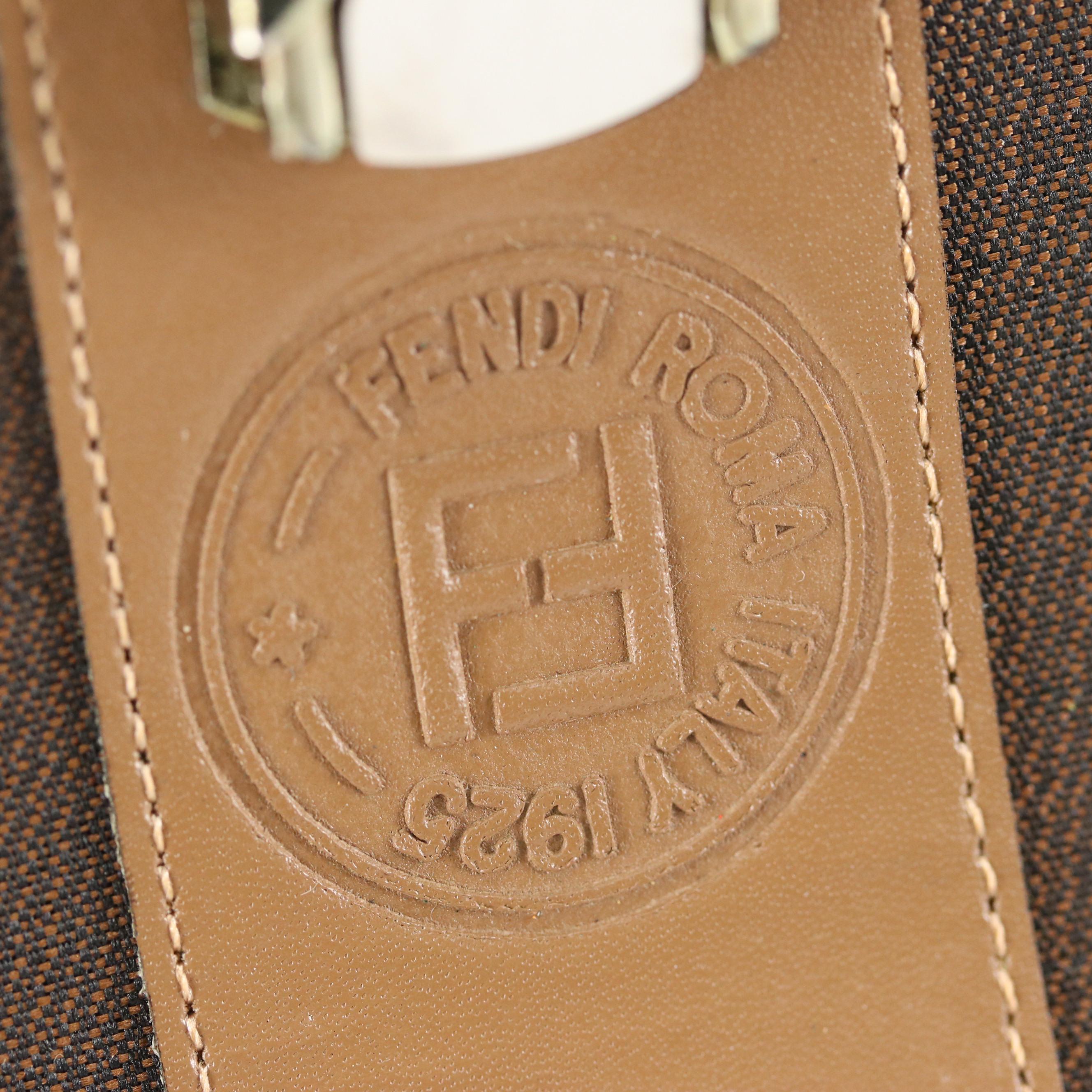 Fendi East-West Handbag in Pequin Stripe Canvas with Leather Trim