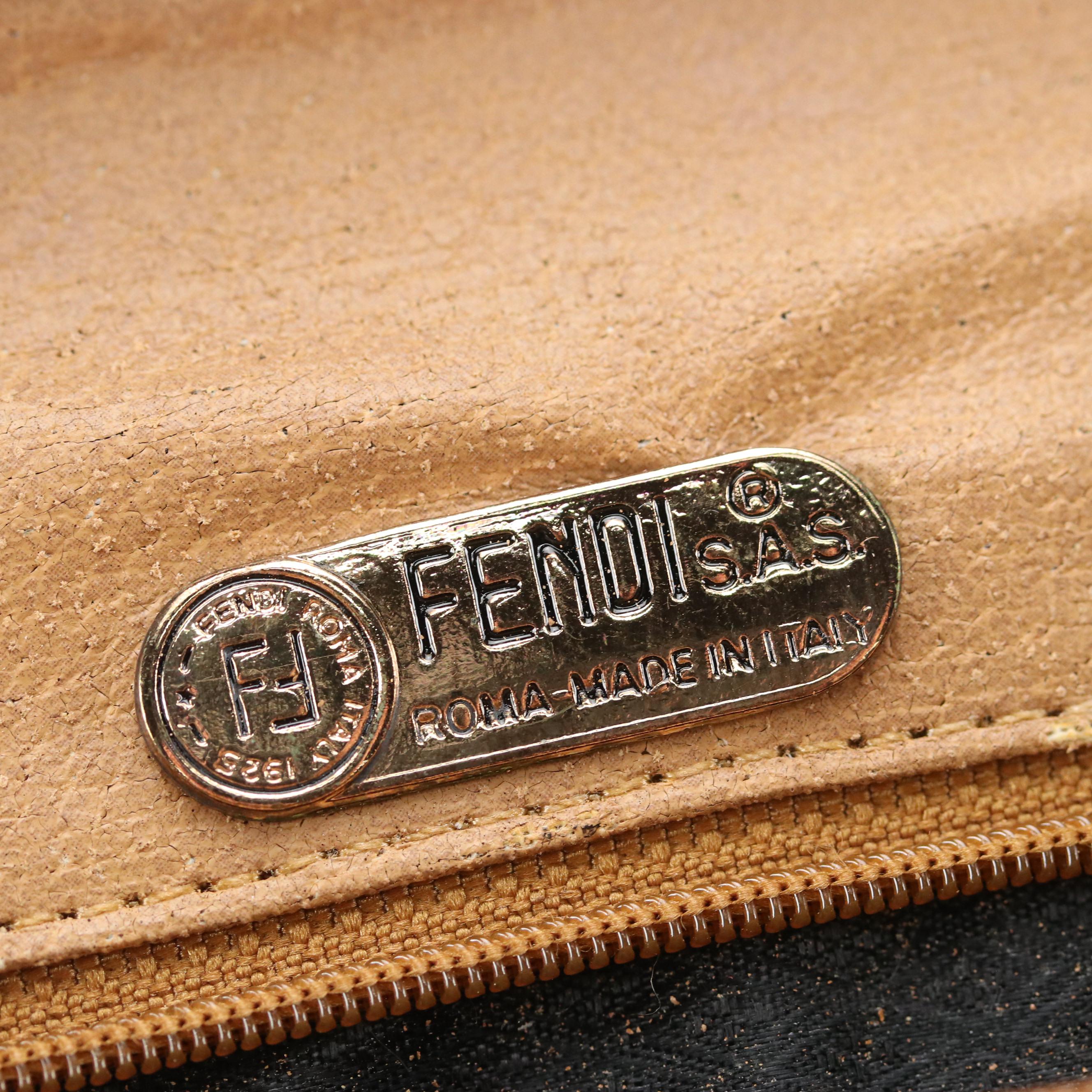 Fendi East-West Handbag in Pequin Stripe Canvas with Leather Trim