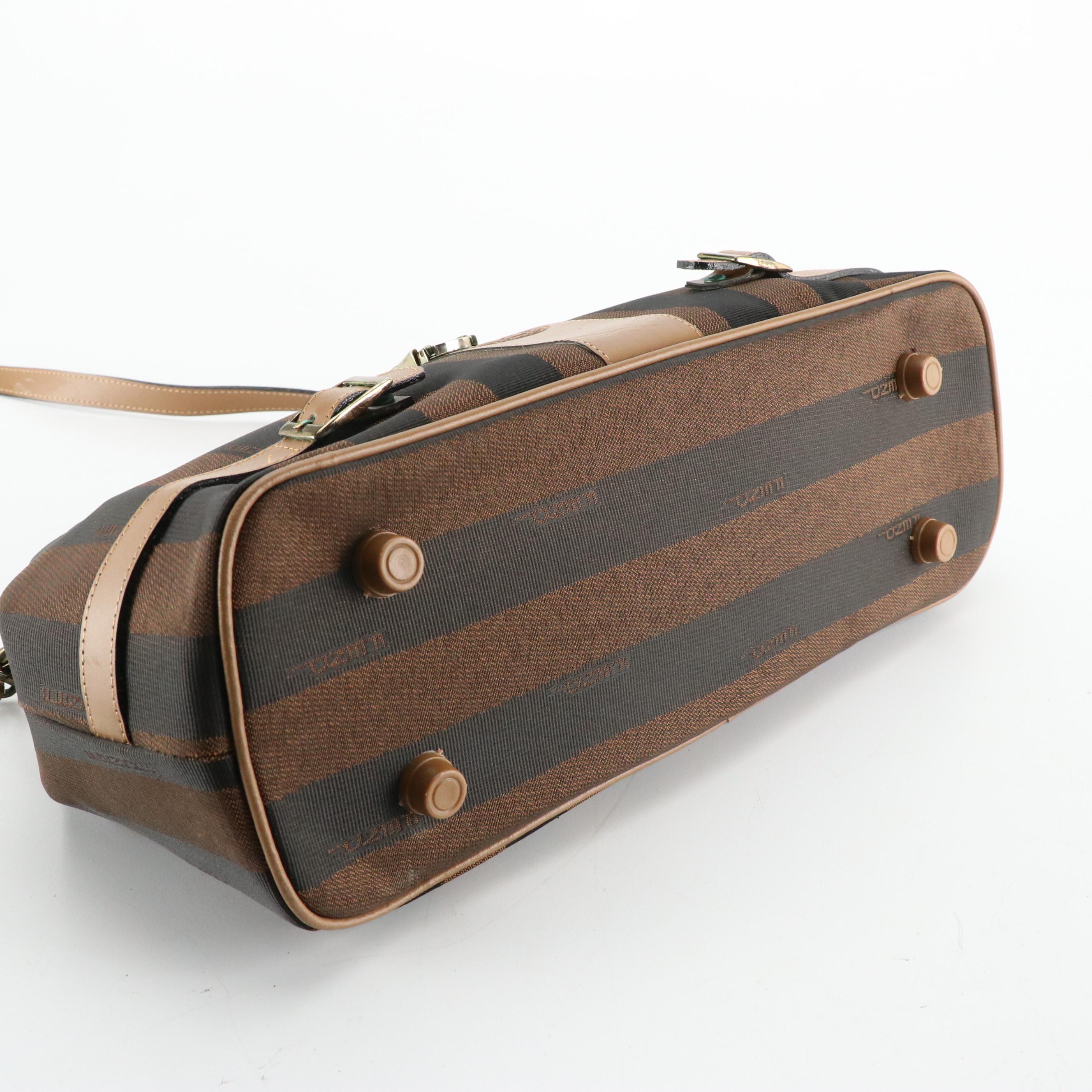 Fendi East-West Handbag in Pequin Stripe Canvas with Leather Trim