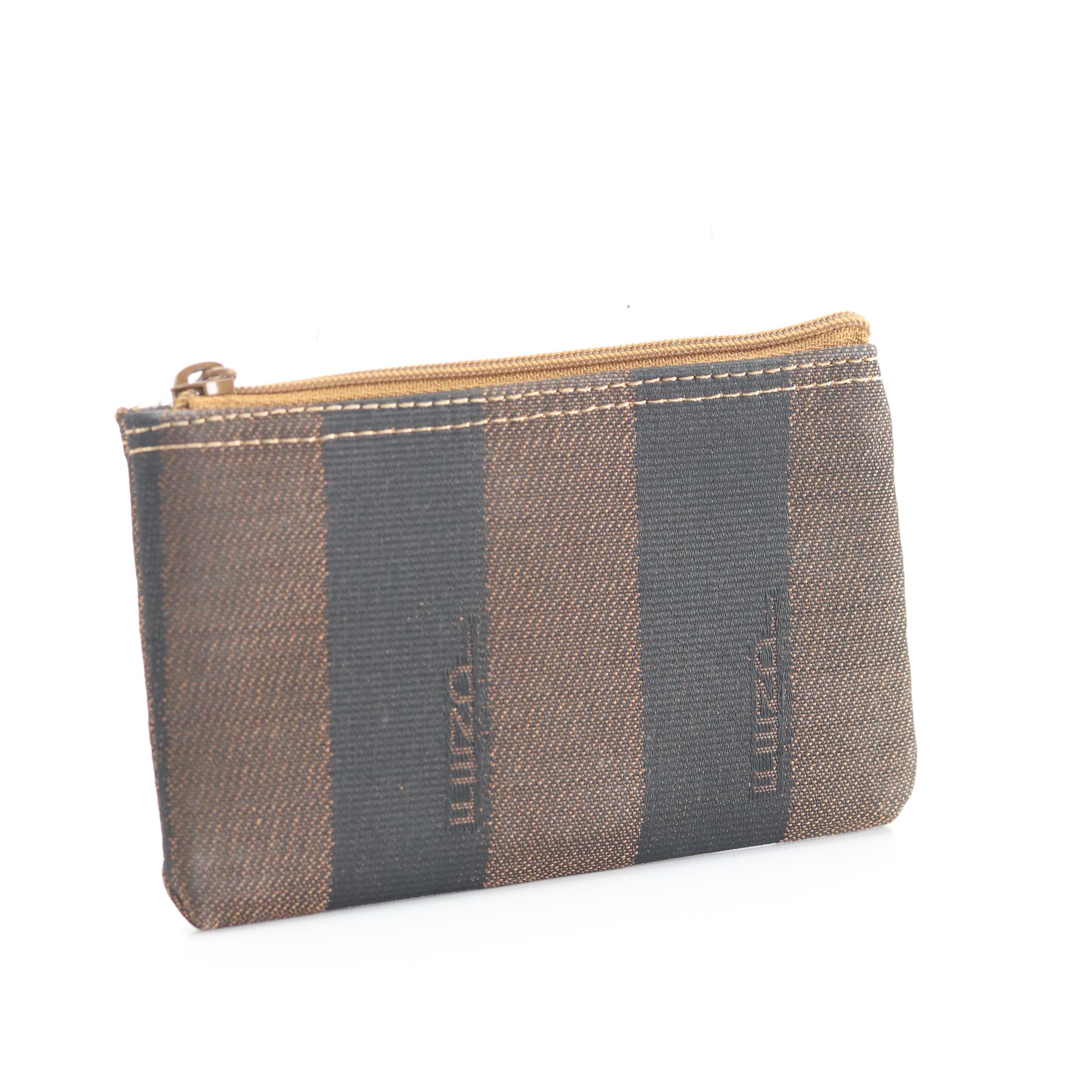 Fendi East-West Handbag in Pequin Stripe Canvas with Leather Trim