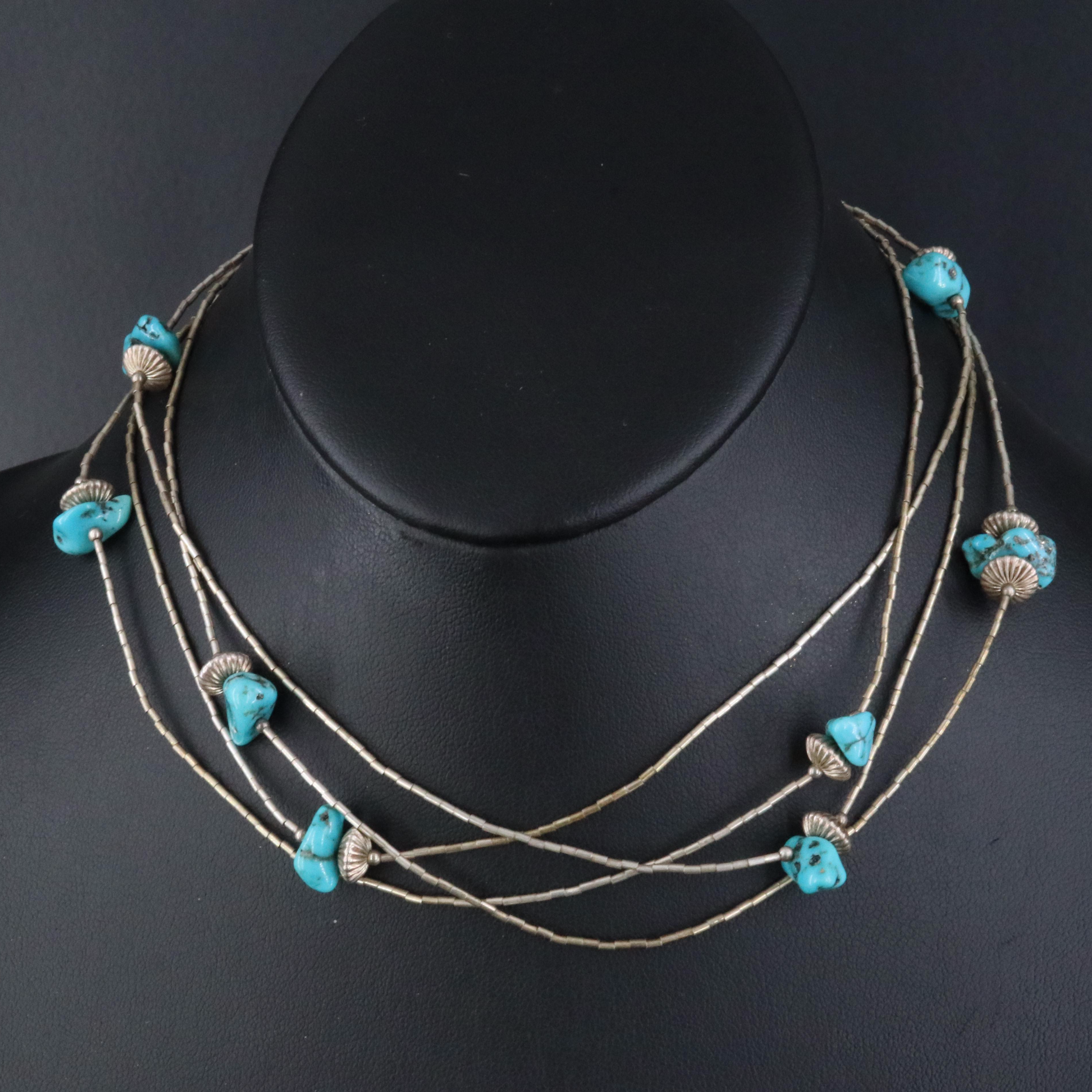 Western Sterling Turquoise Station Necklace