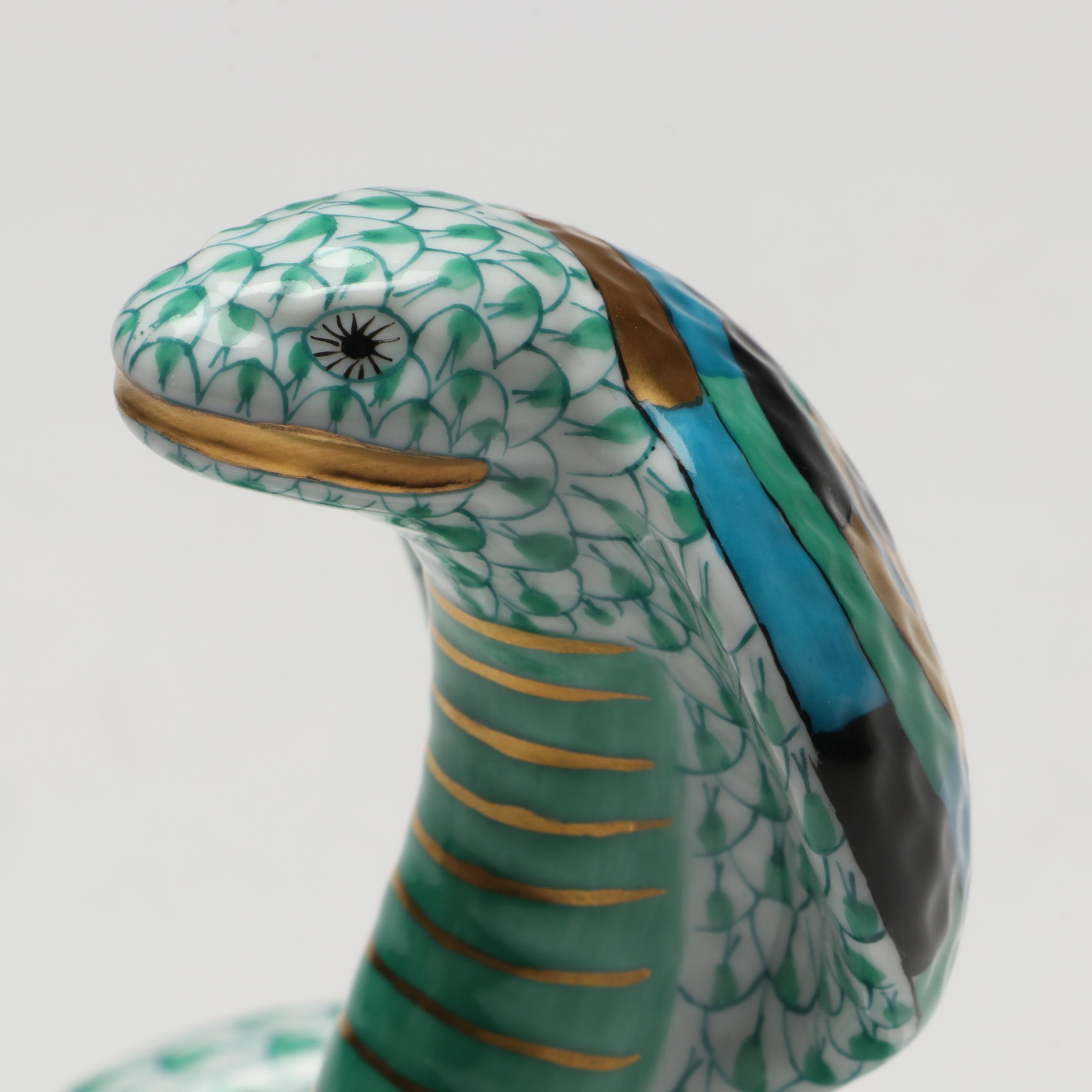Herend Green Fishnet with Gold "Cobra" Porcelain Figurine
