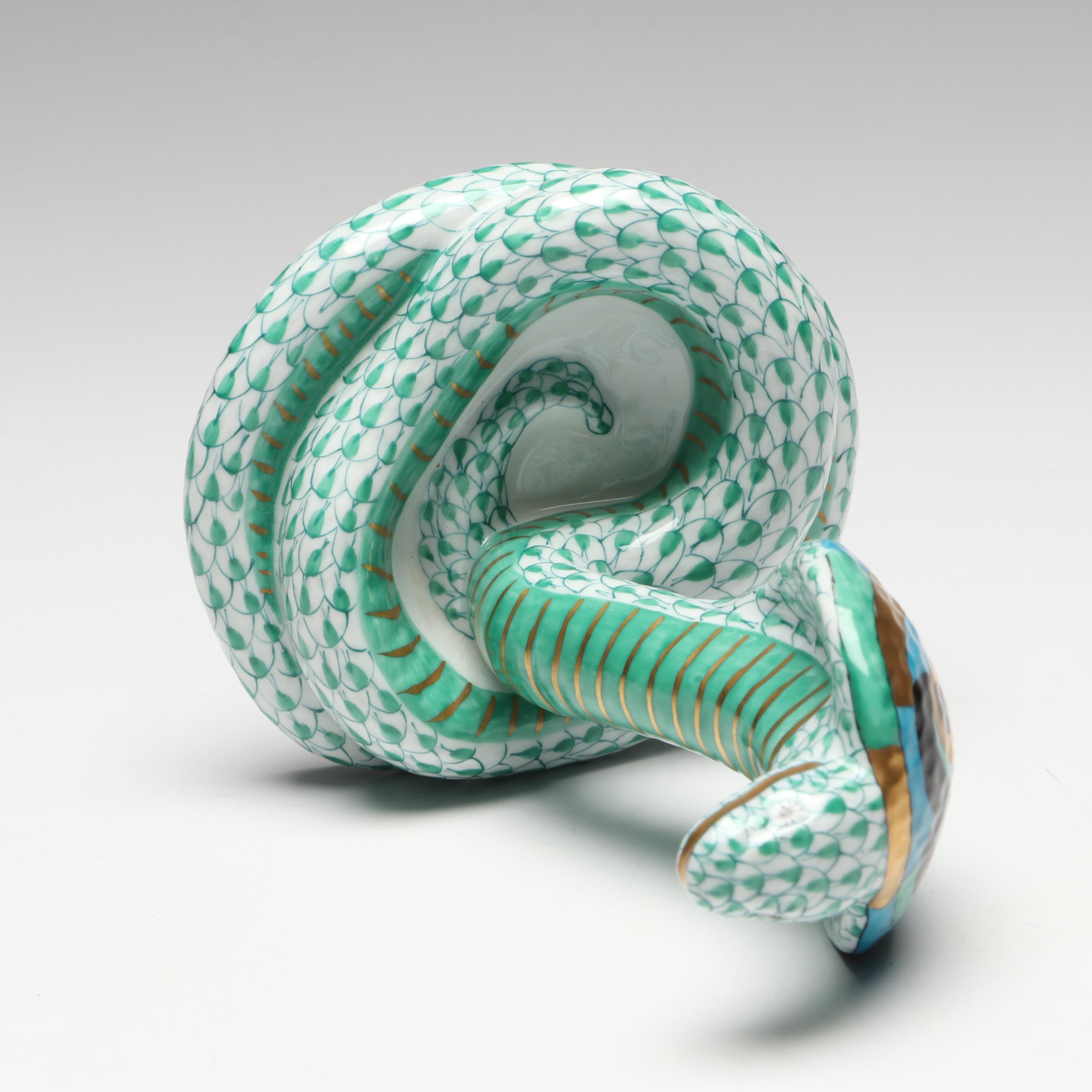 Herend Green Fishnet with Gold "Cobra" Porcelain Figurine