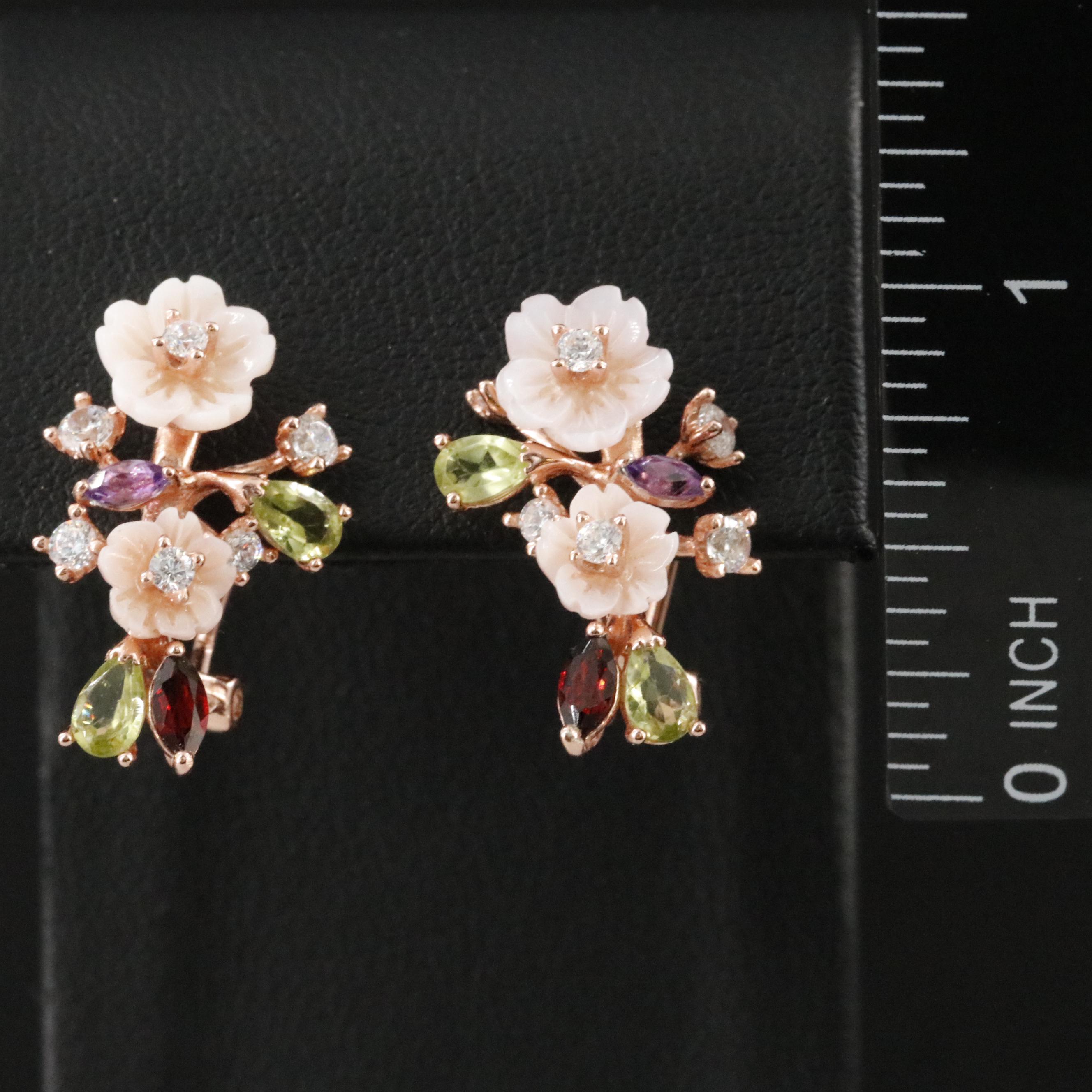 Sterling CZ, Peridot, and Garnet Earrings