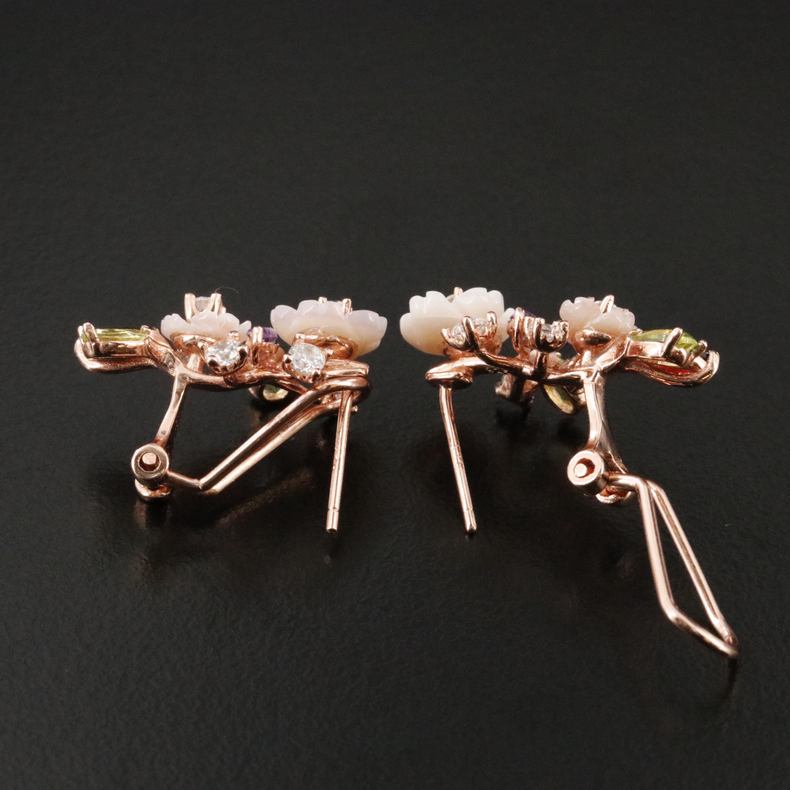 Sterling CZ, Peridot, and Garnet Earrings