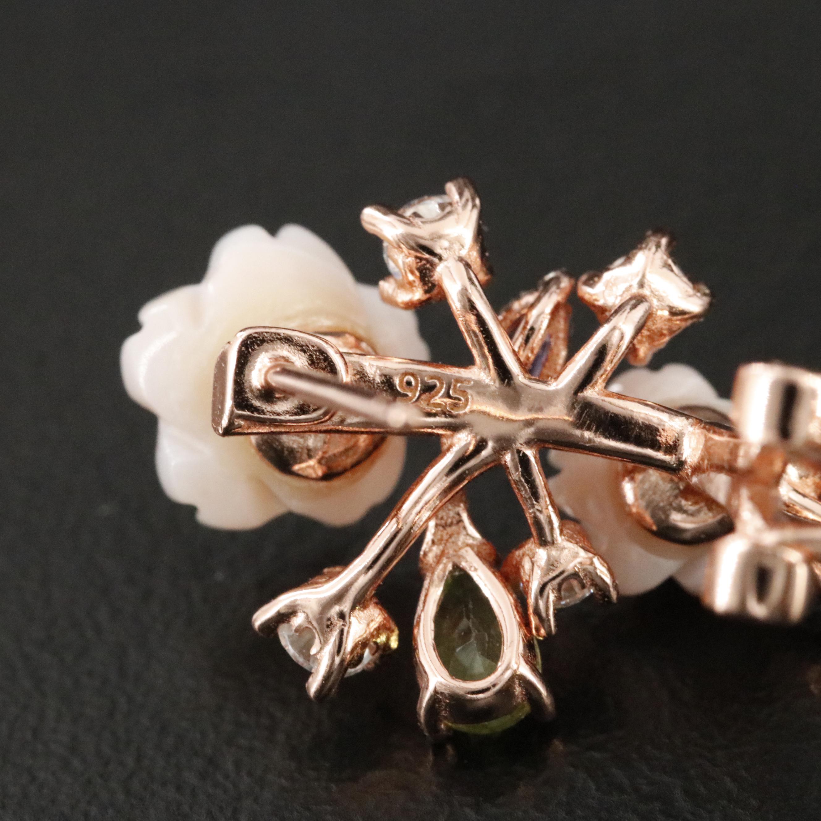 Sterling CZ, Peridot, and Garnet Earrings