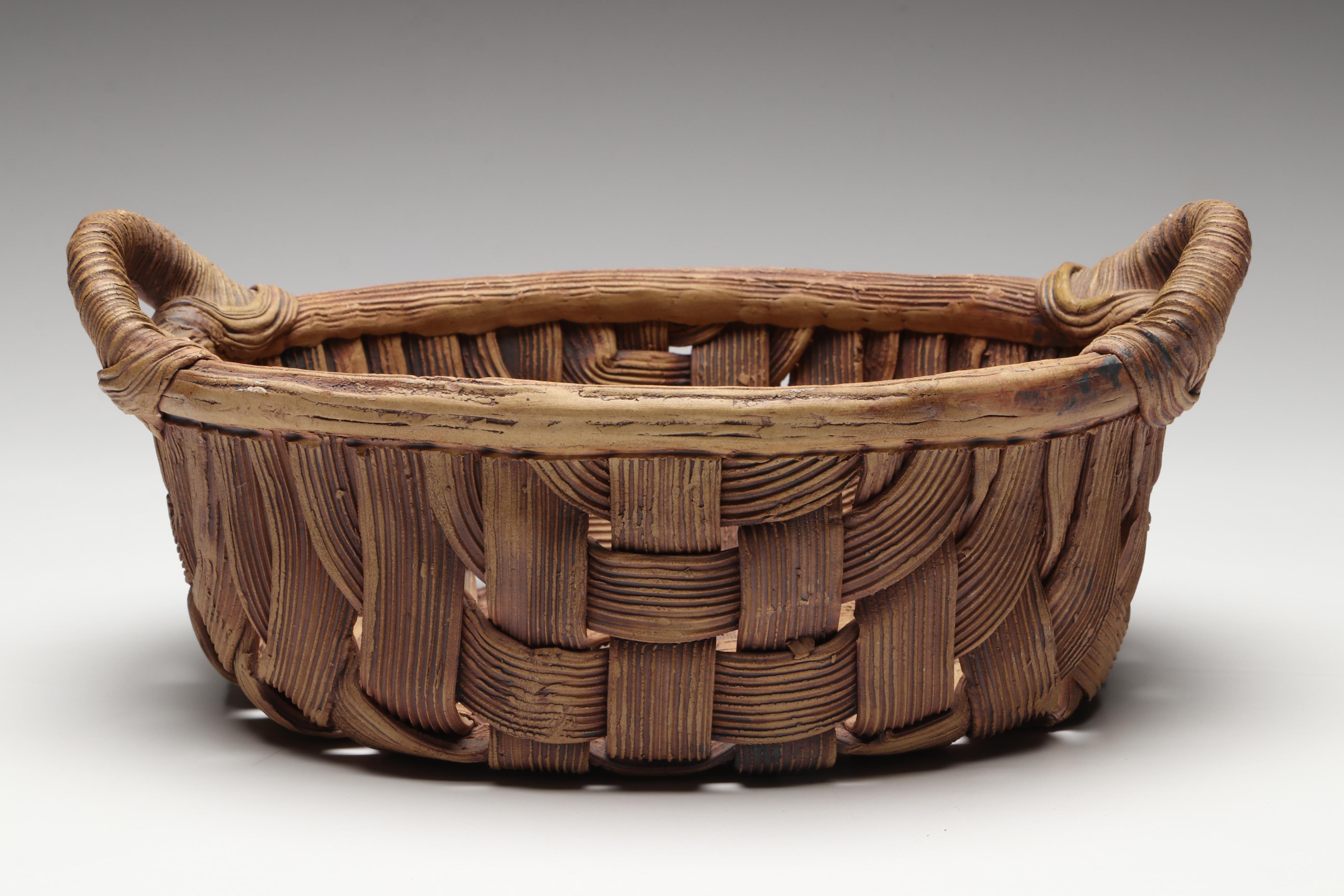 Artist Signed Glazed Ceramic Jar and Ceramic Basket