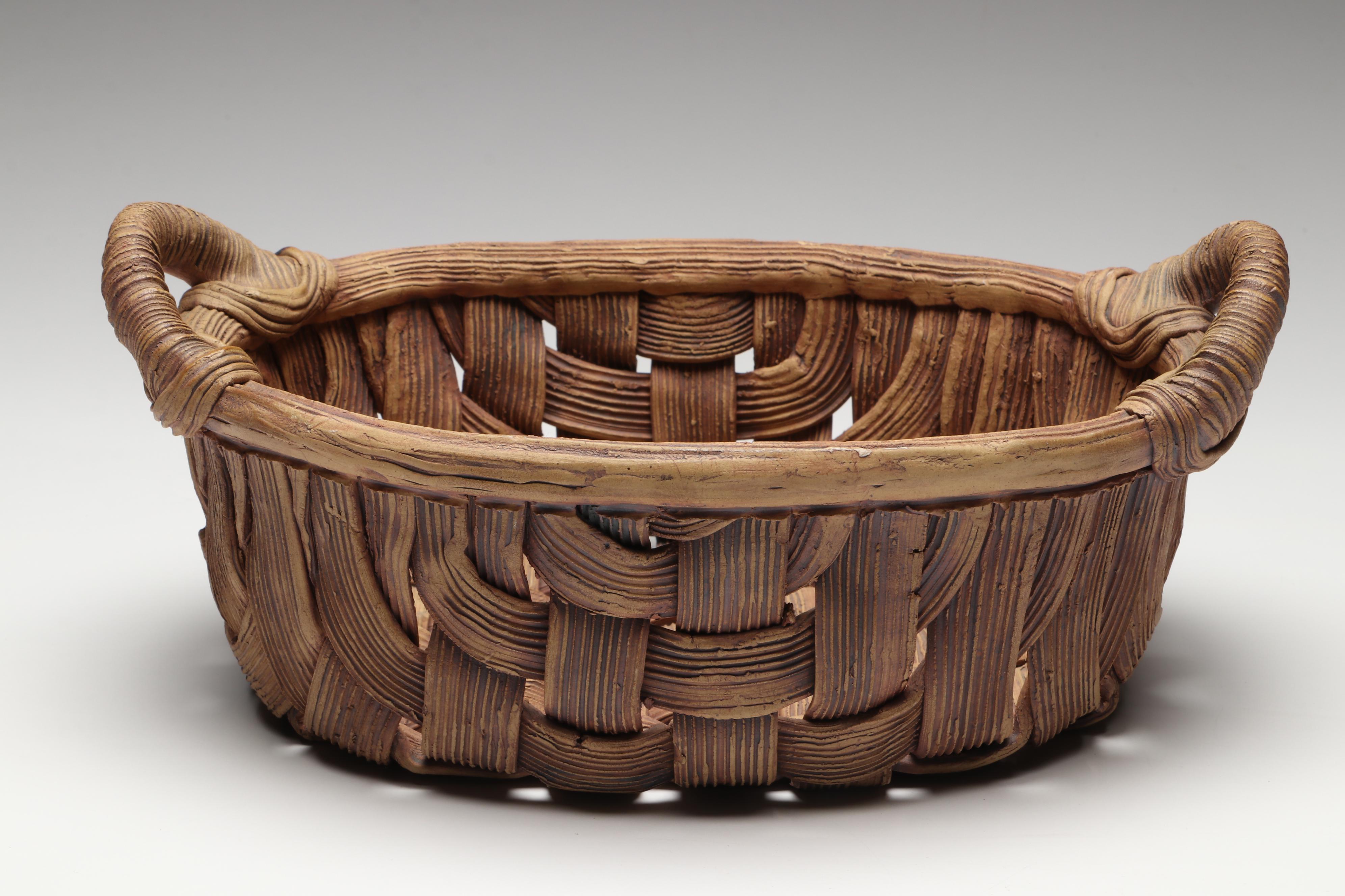 Artist Signed Glazed Ceramic Jar and Ceramic Basket