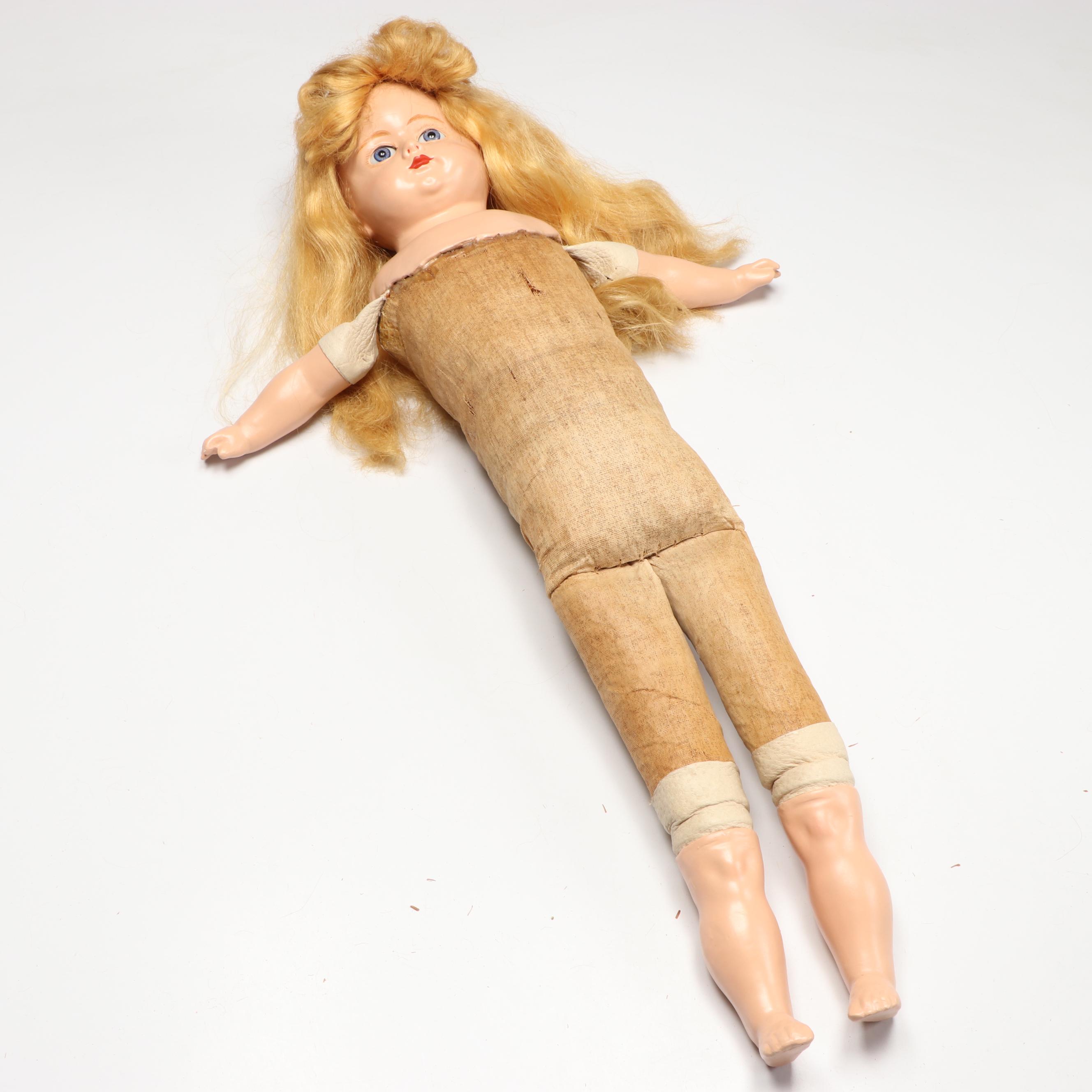 Papier-Mâché Pumpkin Head with Sawdust Body, Late 19th/ Early 20th Century