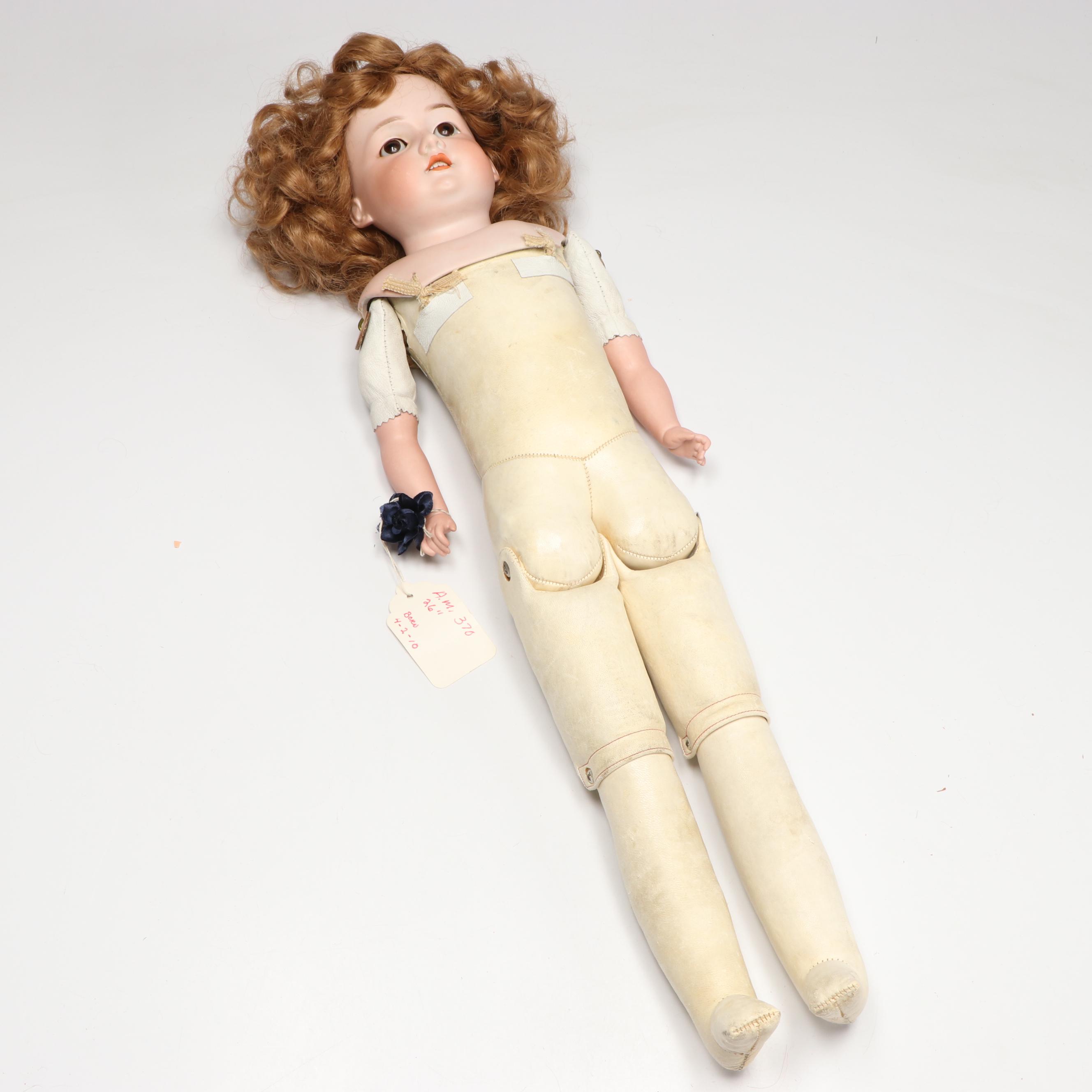 Armand Marseille 370 Bisque Shoulder Plate Doll with Jointed Kid Leather Body