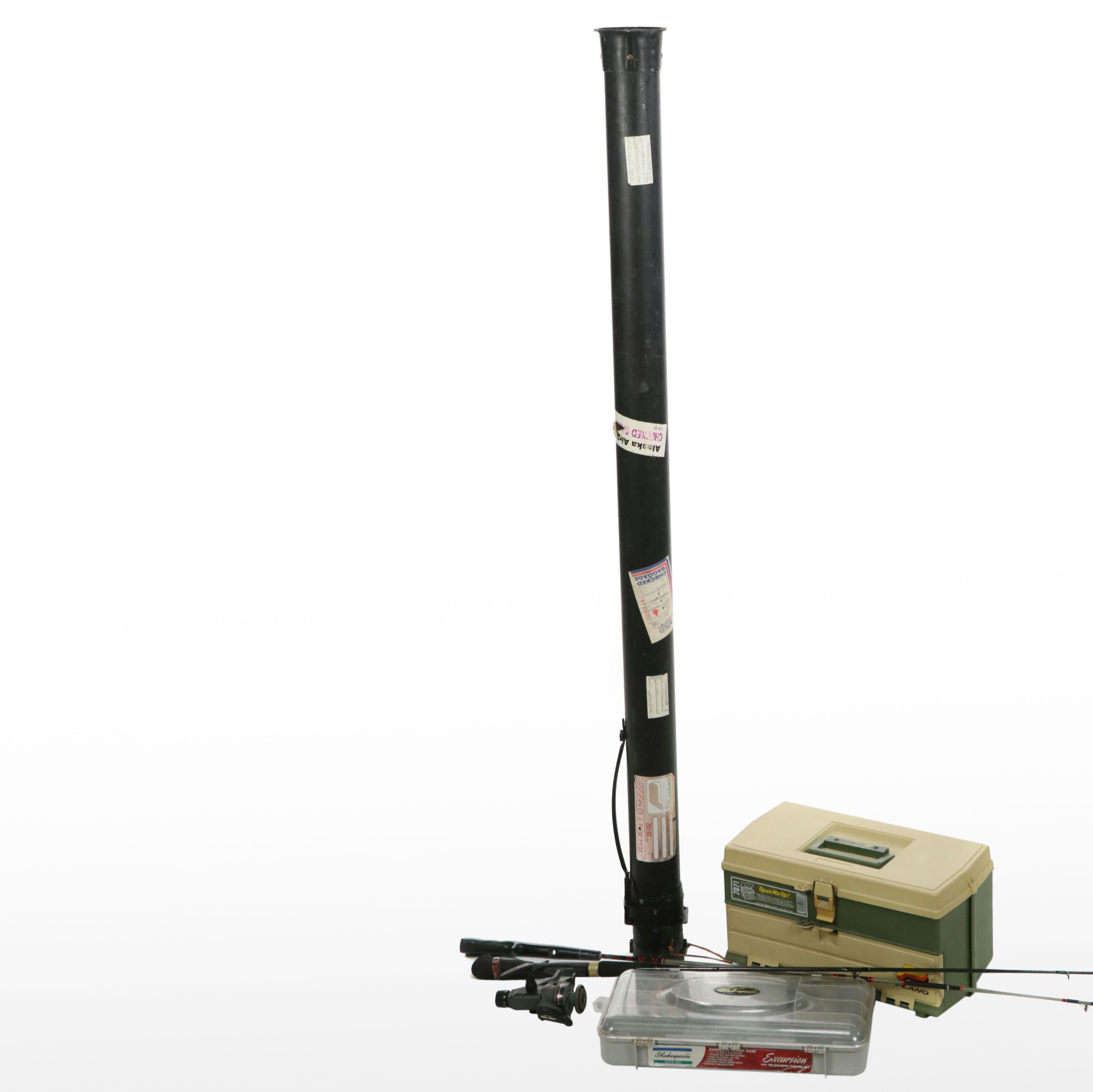 Cabela's Graphite Fishing Rod with Plano Tackle Box and More Fishing Gear