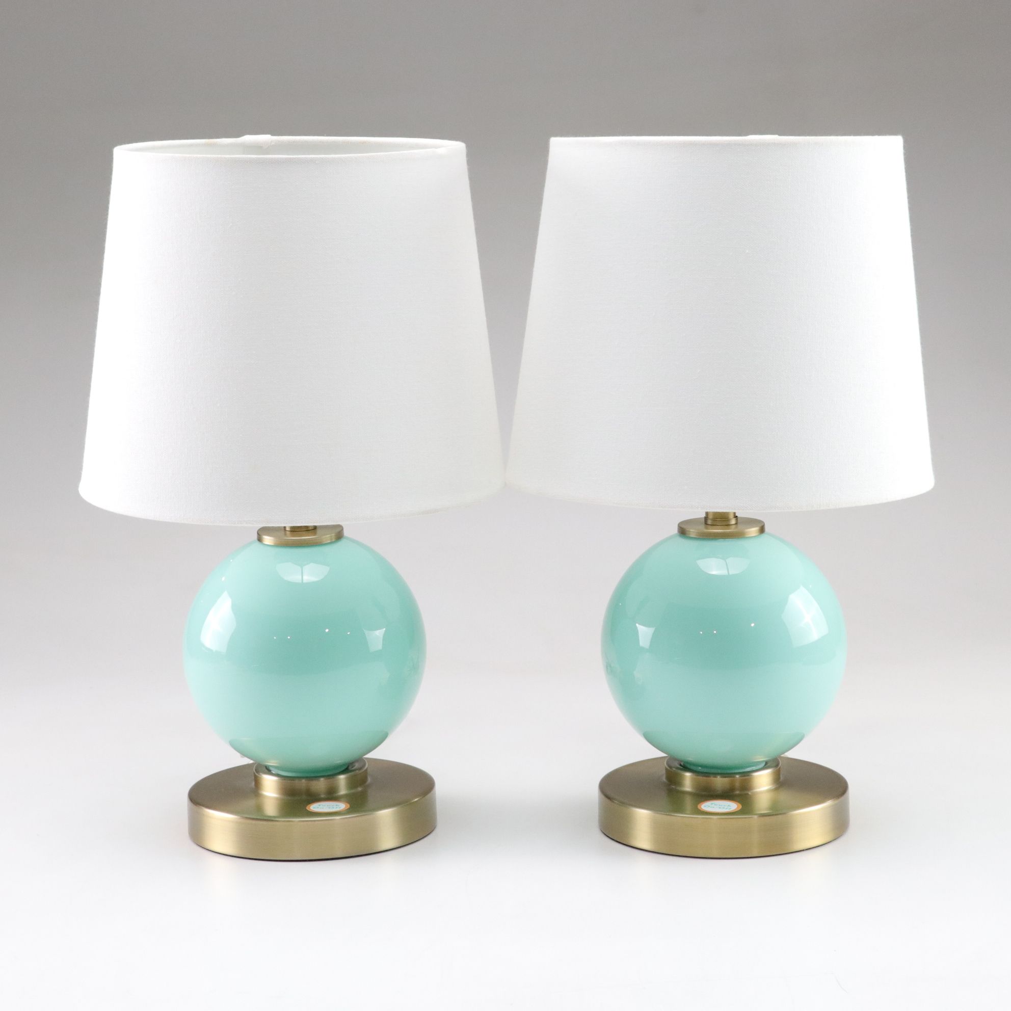 Lite Source Aqua Glass Ball Table Lamps with Cotton Shades