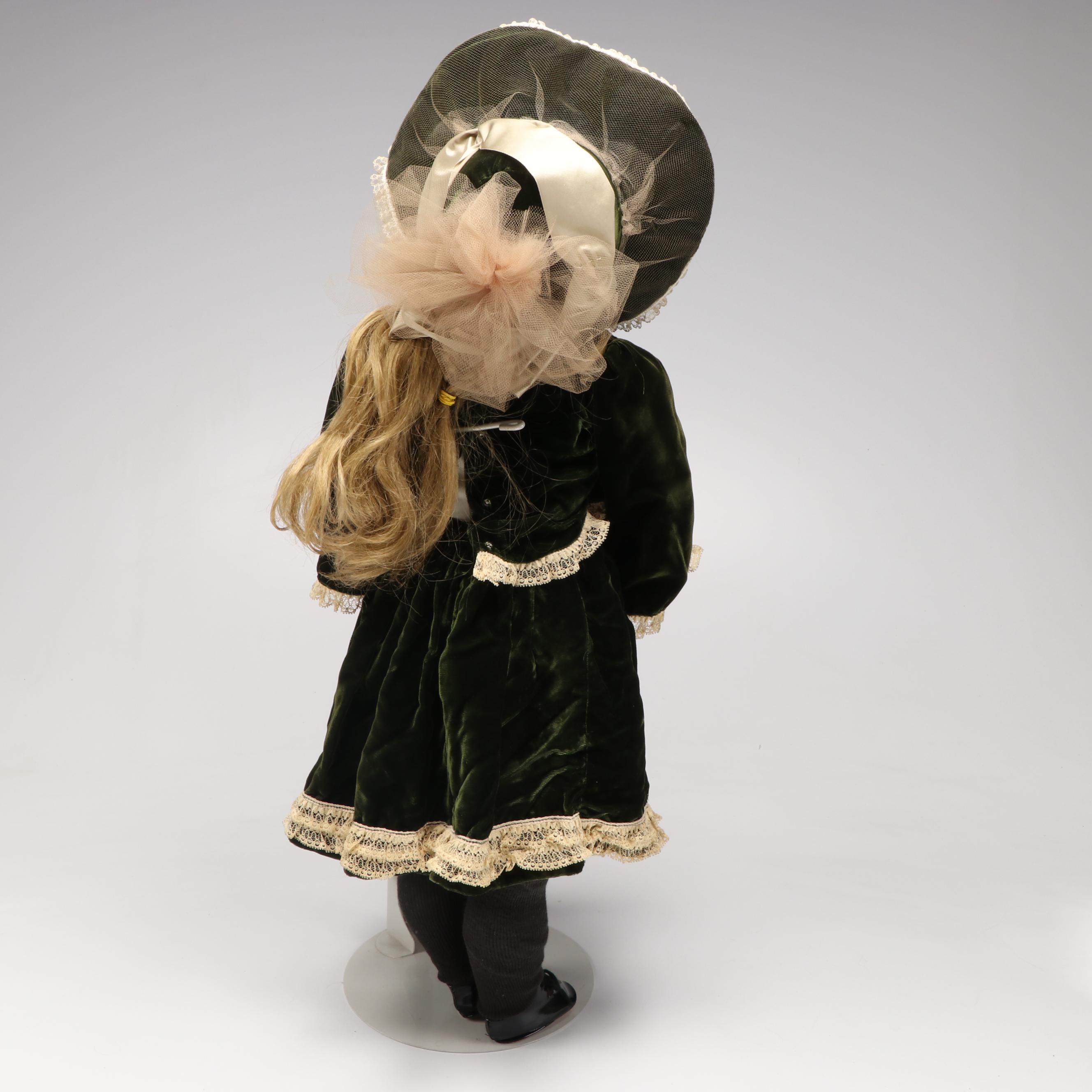 Simon & Halbig 1079 Bisque Head Doll with Green Velvet Dress, Early 20th Century