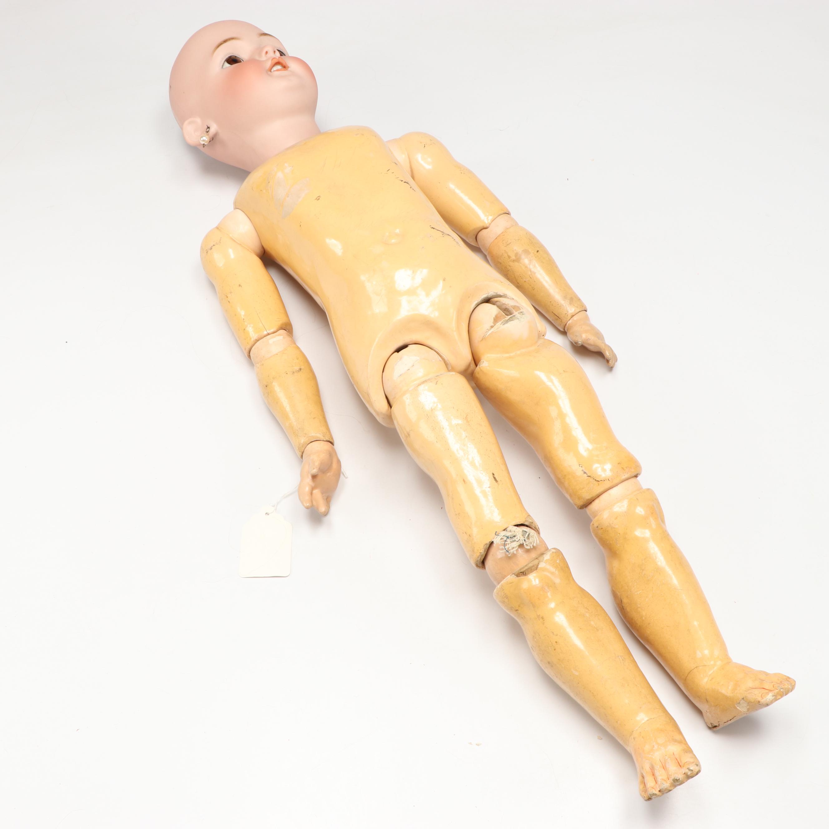 Simon & Halbig 1079 Bisque Head Doll with Green Velvet Dress, Early 20th Century