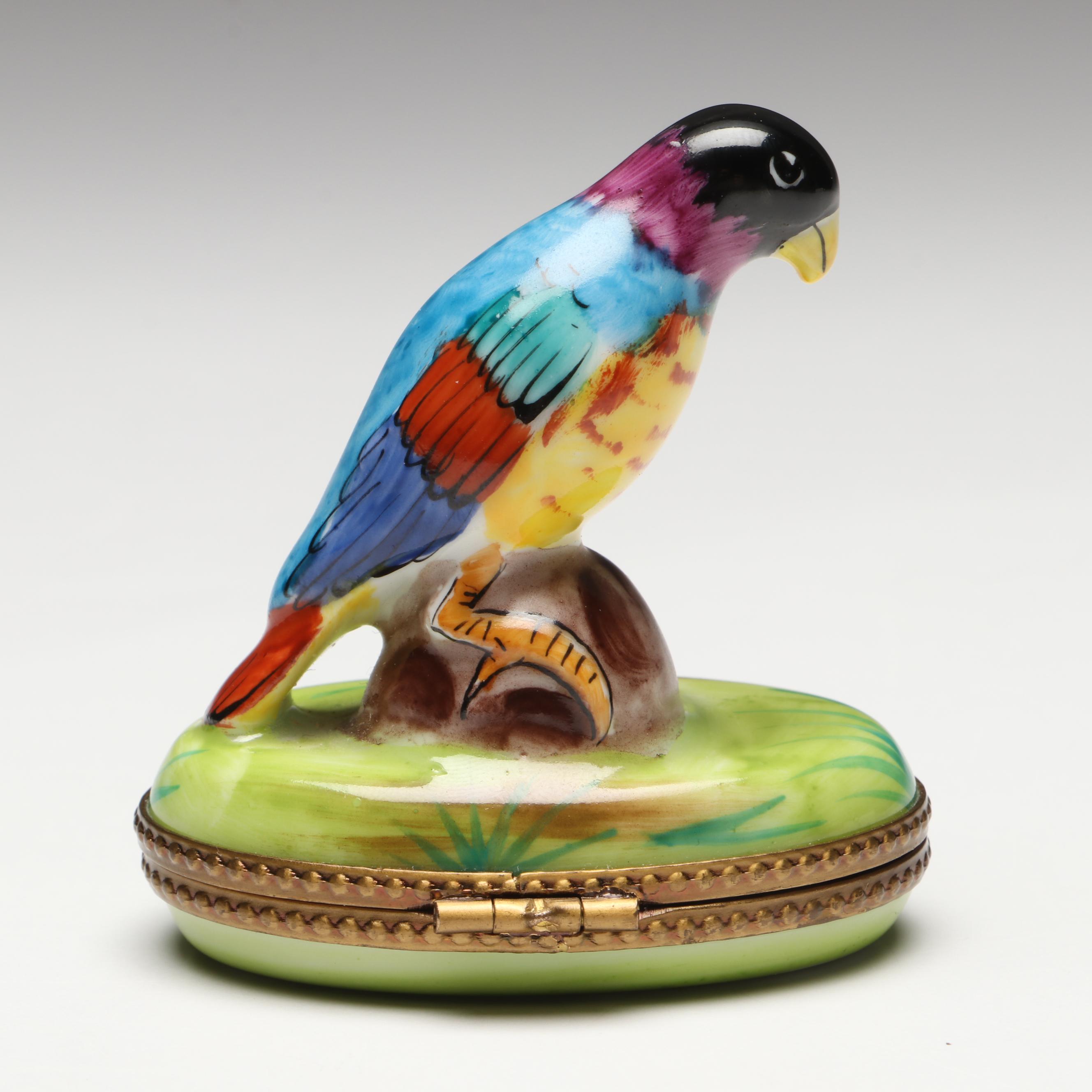French Hand-Painted Tropical Parrot Limoges Box