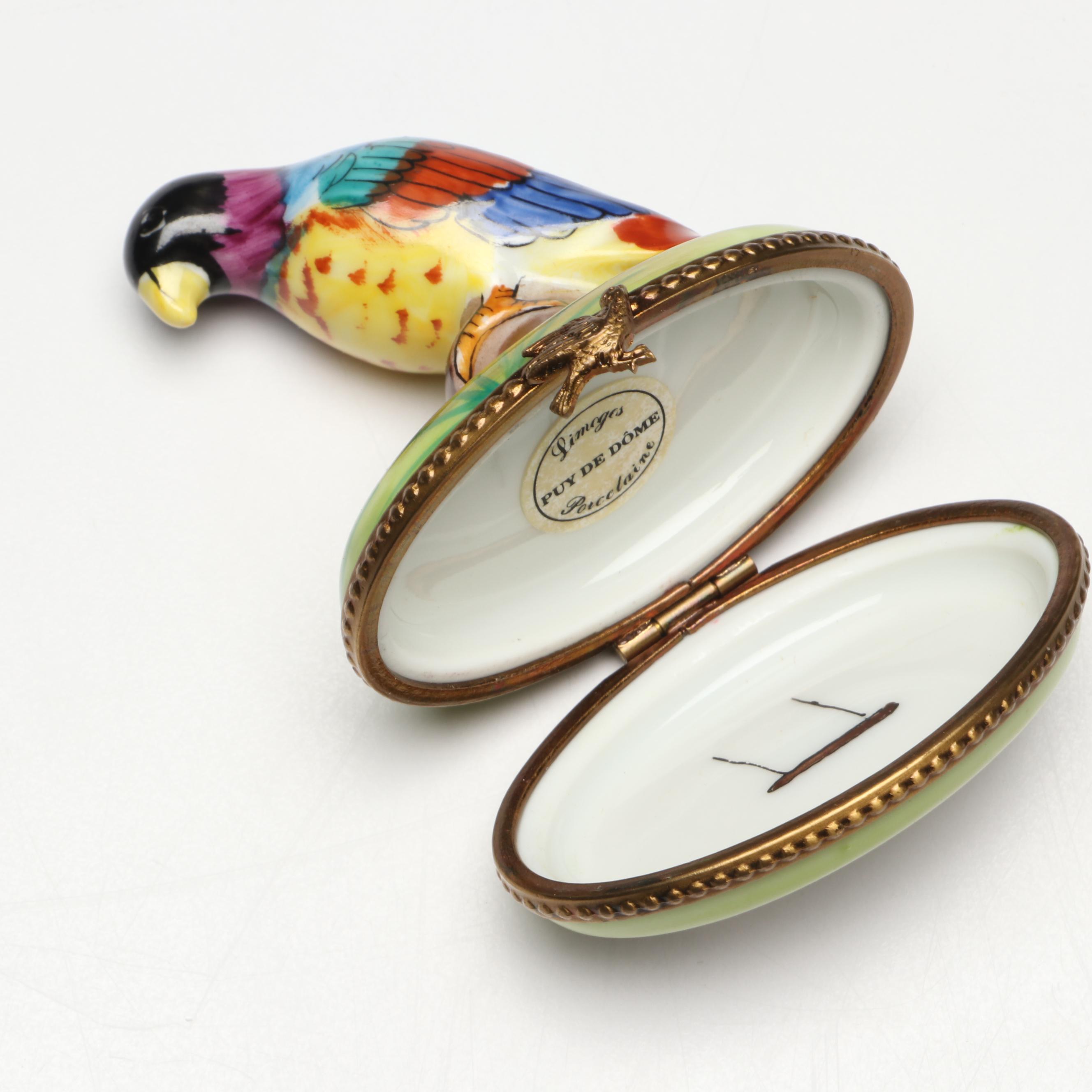 French Hand-Painted Tropical Parrot Limoges Box