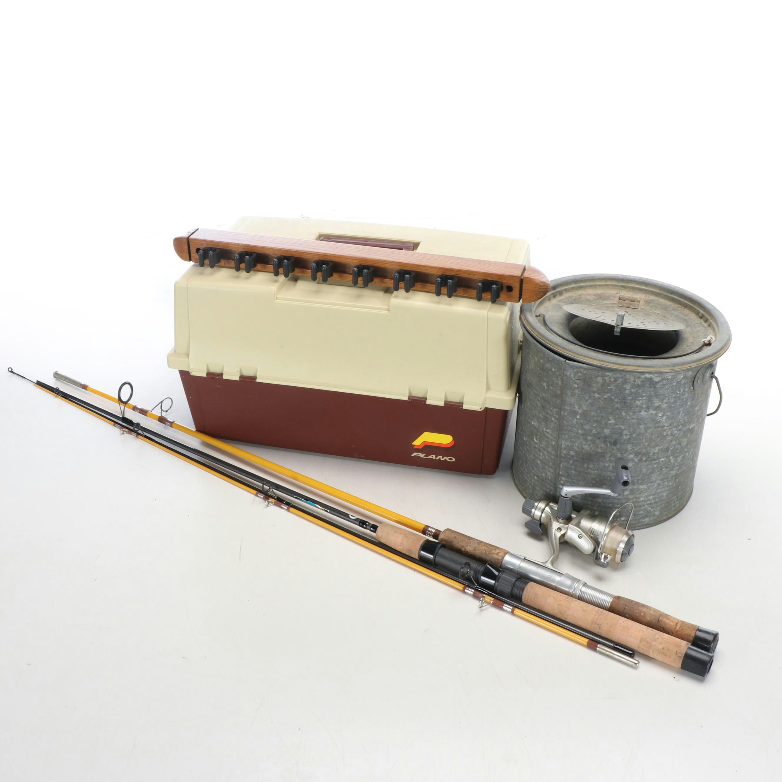 Plano Fishing Tackle Box, Carbomax Rod, Bait Bucket, and More Fishing Gear