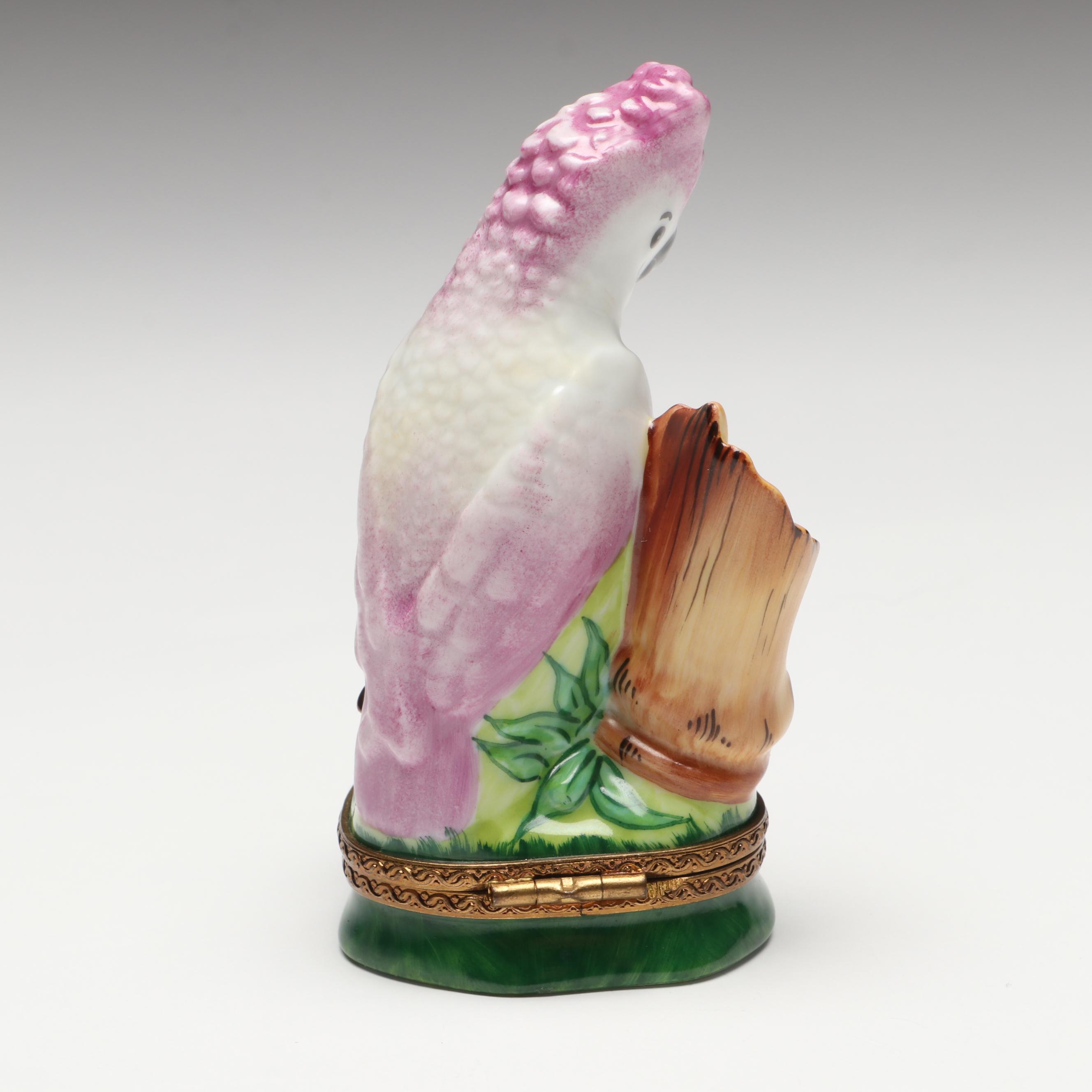 Parry Vieille French Limoges Pink Cockatoo Porcelain Box