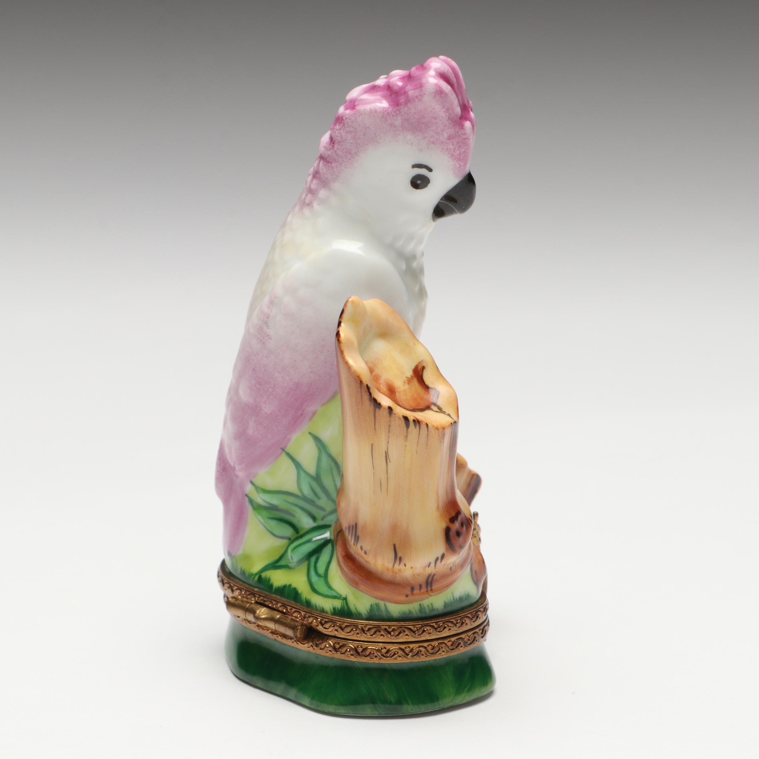 Parry Vieille French Limoges Pink Cockatoo Porcelain Box