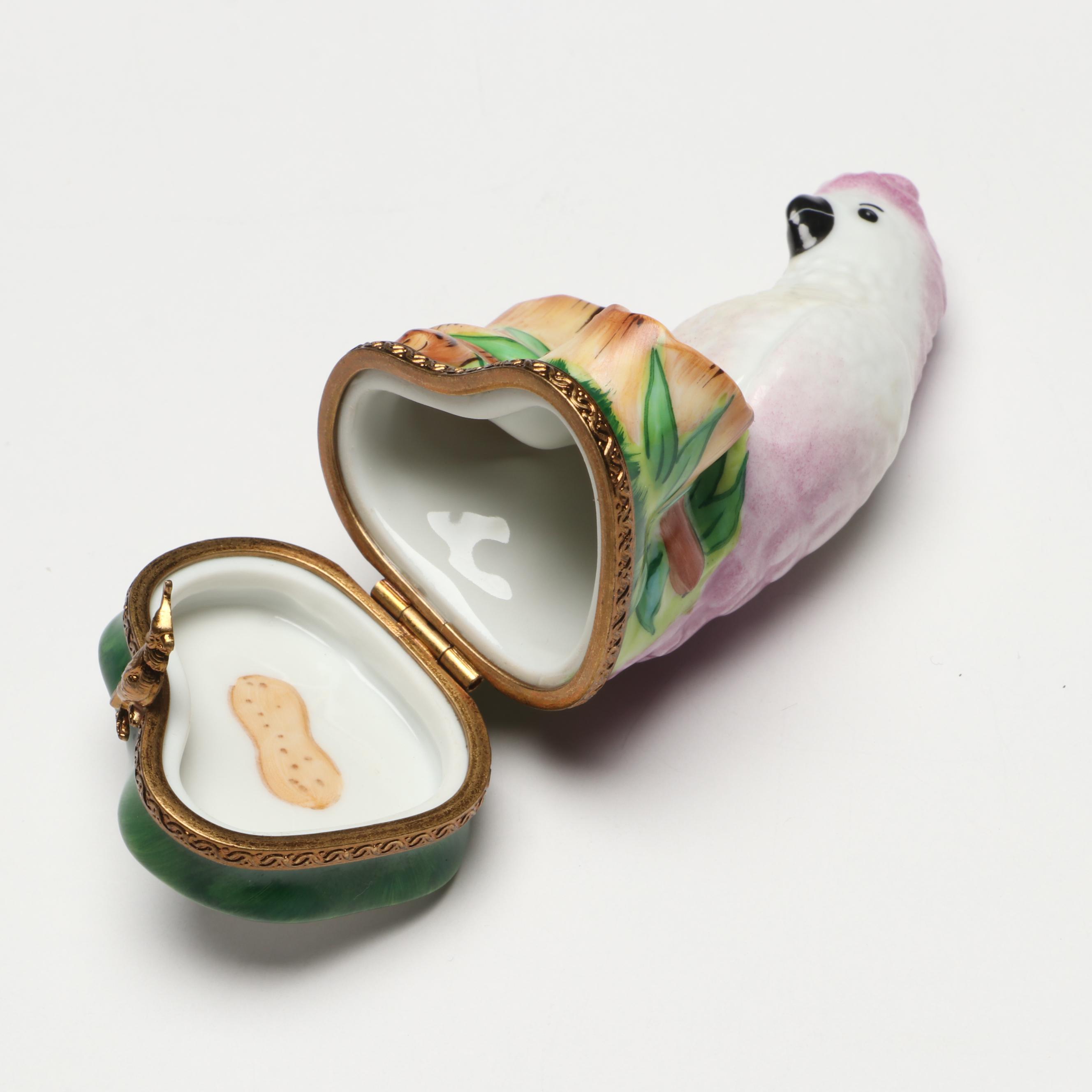 Parry Vieille French Limoges Pink Cockatoo Porcelain Box