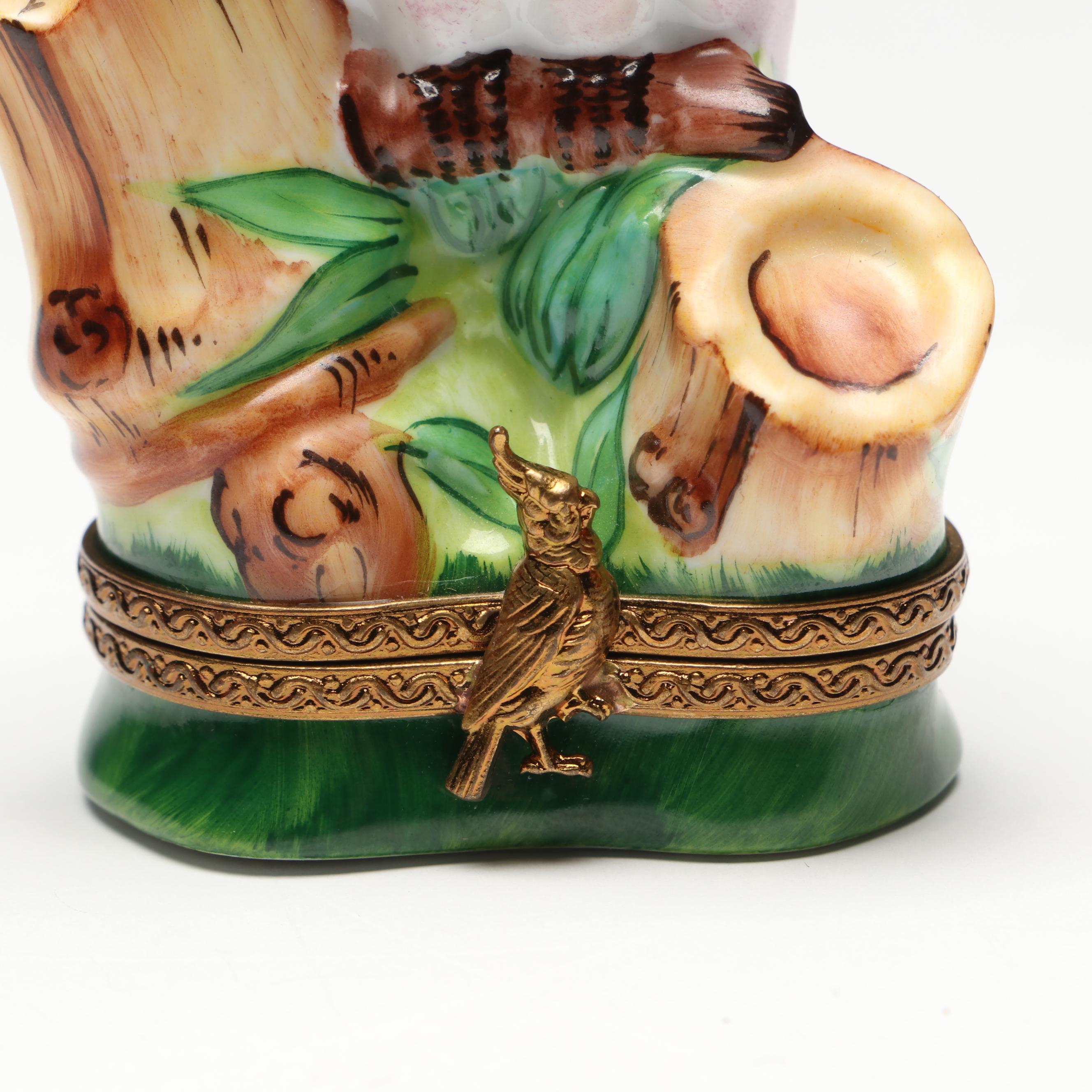 Parry Vieille French Limoges Pink Cockatoo Porcelain Box