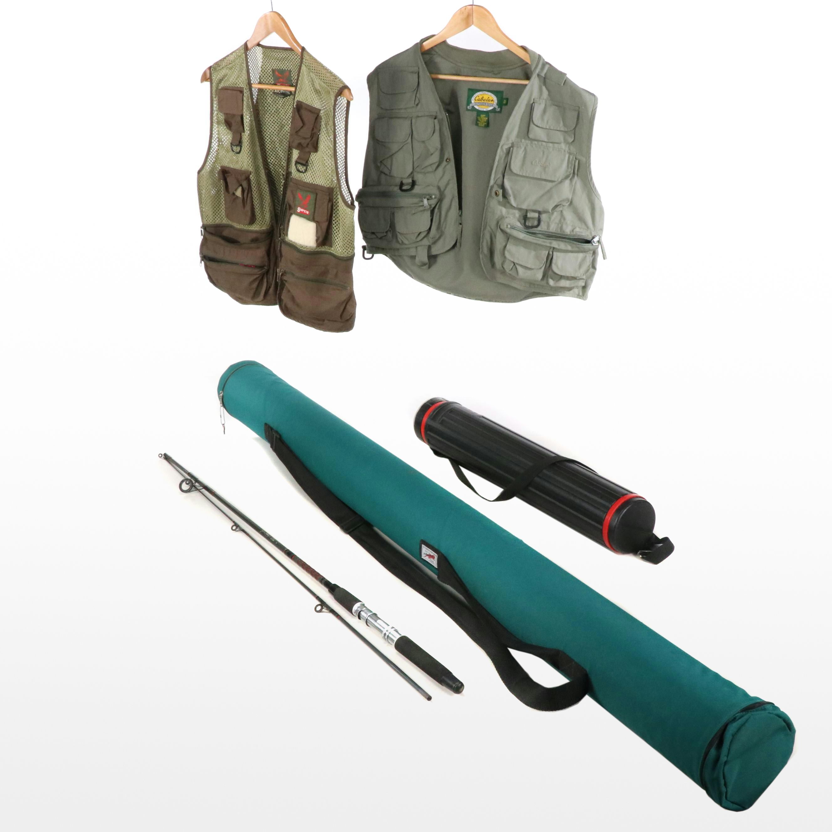 Men's Fishing Vests with WBG "Caster" Rod and Fishing Rod Case