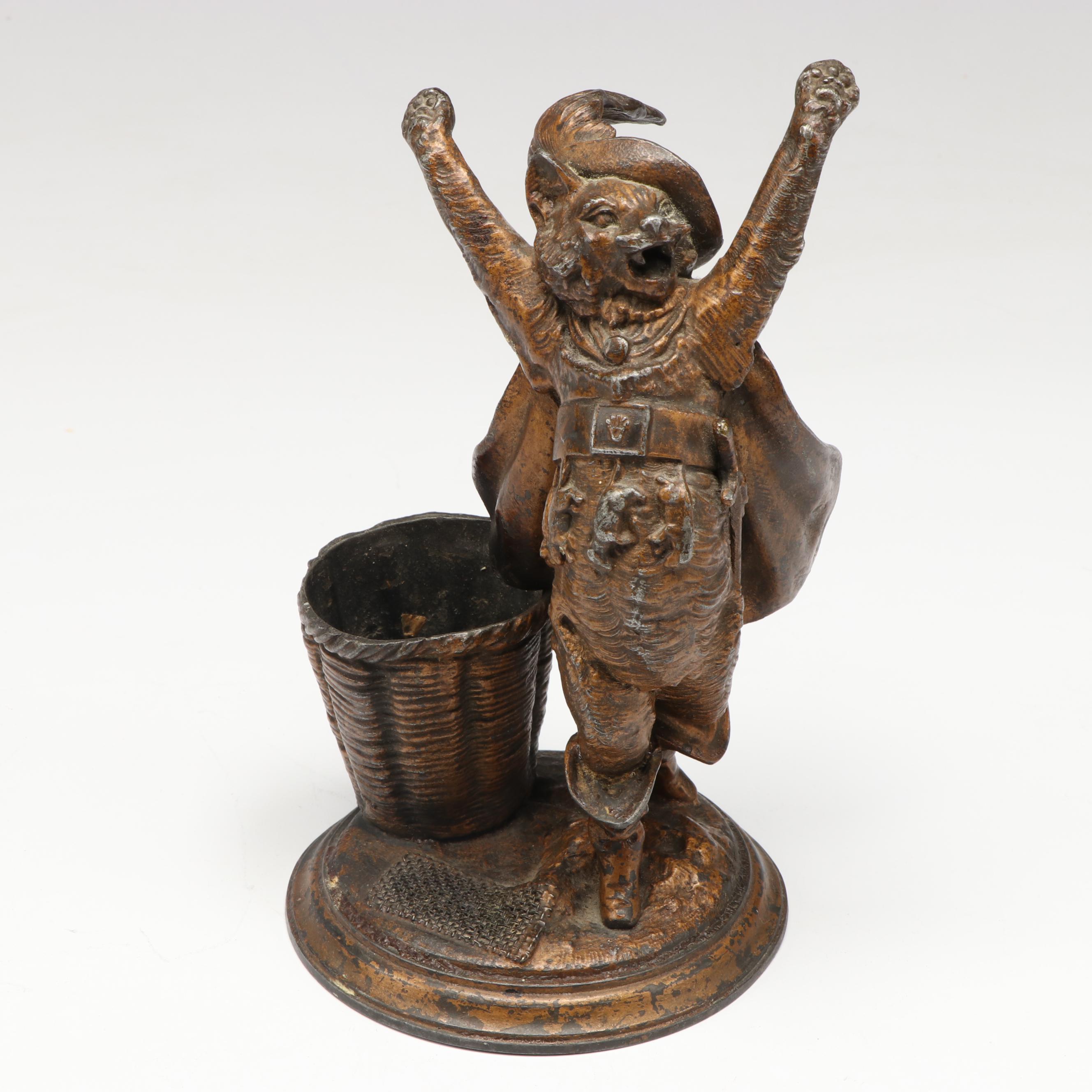 Provencal Style Cast Iron Candelabrum with Puss in Boots Sculpture, Other Décor