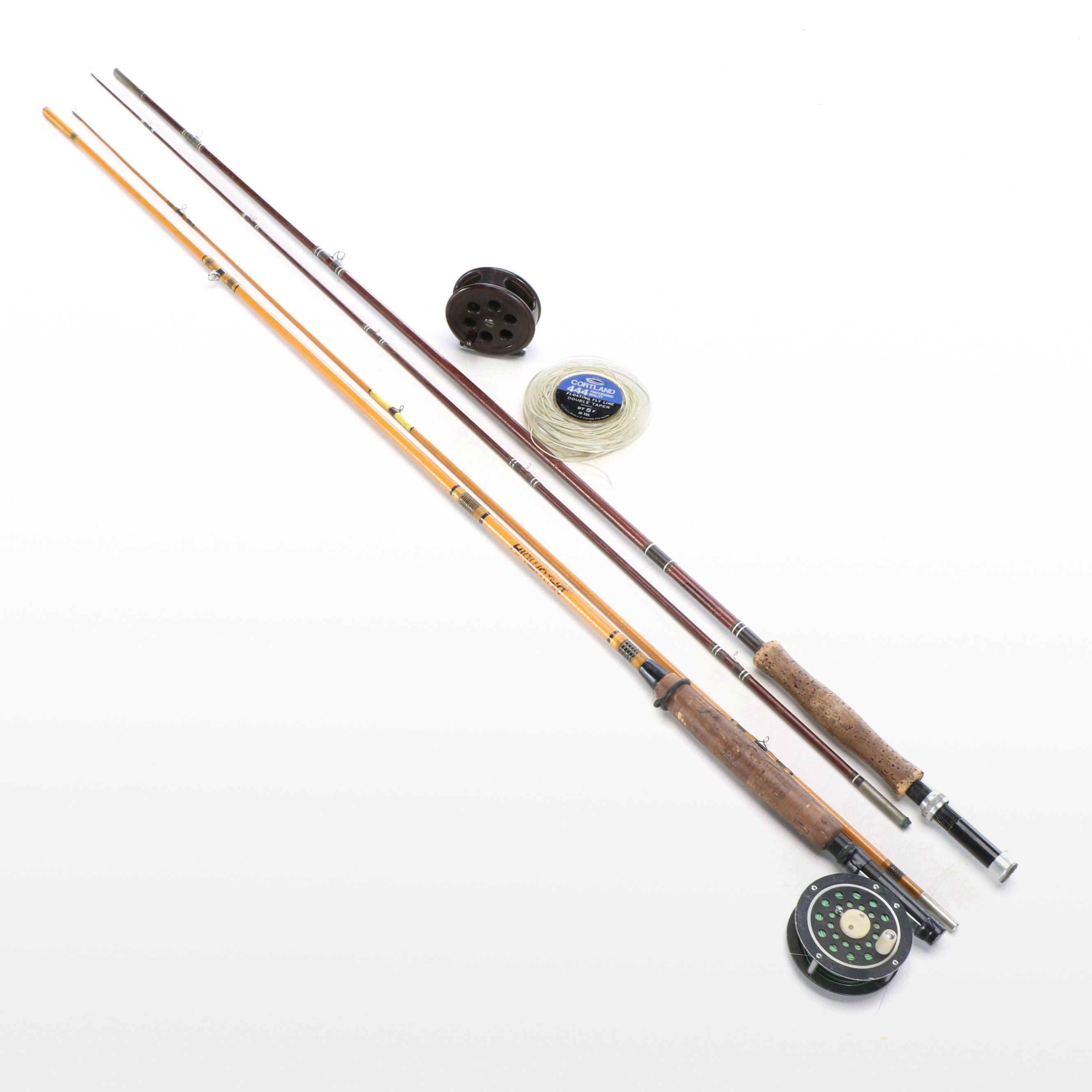 True Temper "Hiawatha" with Other Wood Fishing Poles and Reels